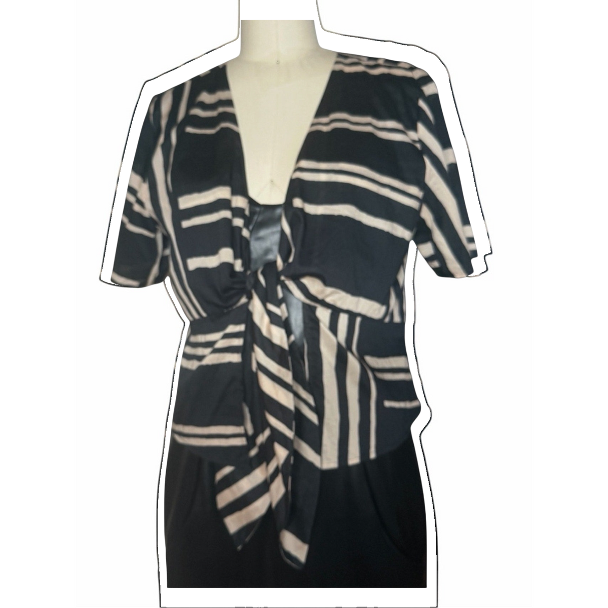NWT Rails Tia Island Stripe Tie Front Cotton Top Women’s L Cream & Black