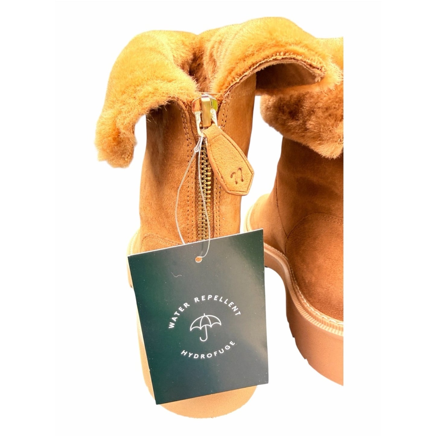 Naturalizer Sense Water Repellent Suede Faux Fur Boots Golden Caramel Size 9 NIB