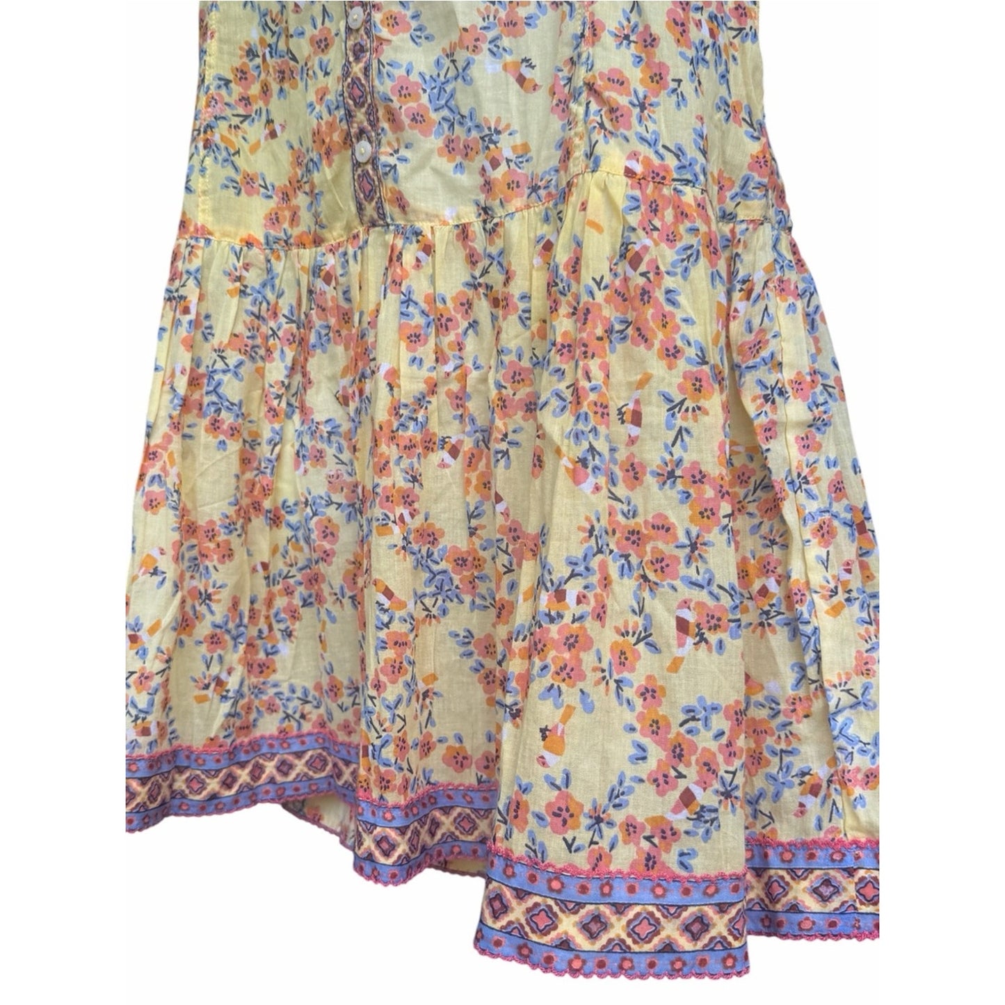 Poupette St. Barth Amora Drop Waist Cotton Mini Dress NWT Yellow Kookoo Bird M