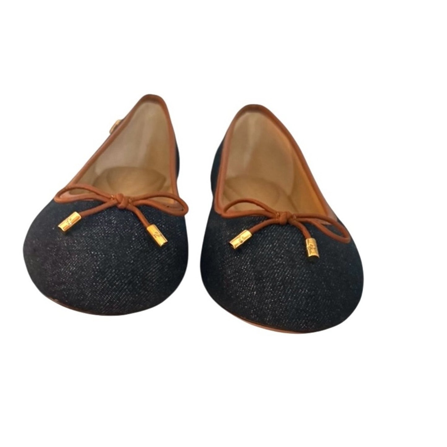 Lauren Ralph Lauren Jayna Denim Ballet Flats Vayra Wash Bow Logo NIB Size 7.5B