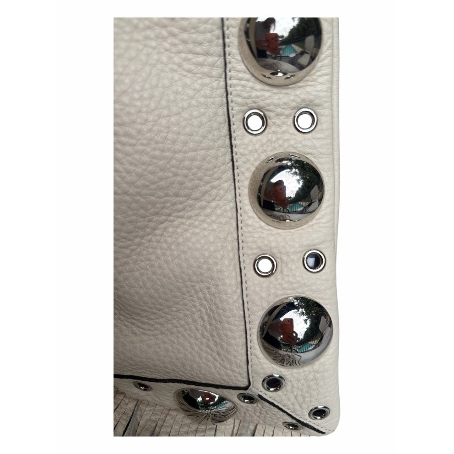 VALENTINO GARAVANI NELCOTE Ivory Leather Fringe Studded Shoulder Bag NWT