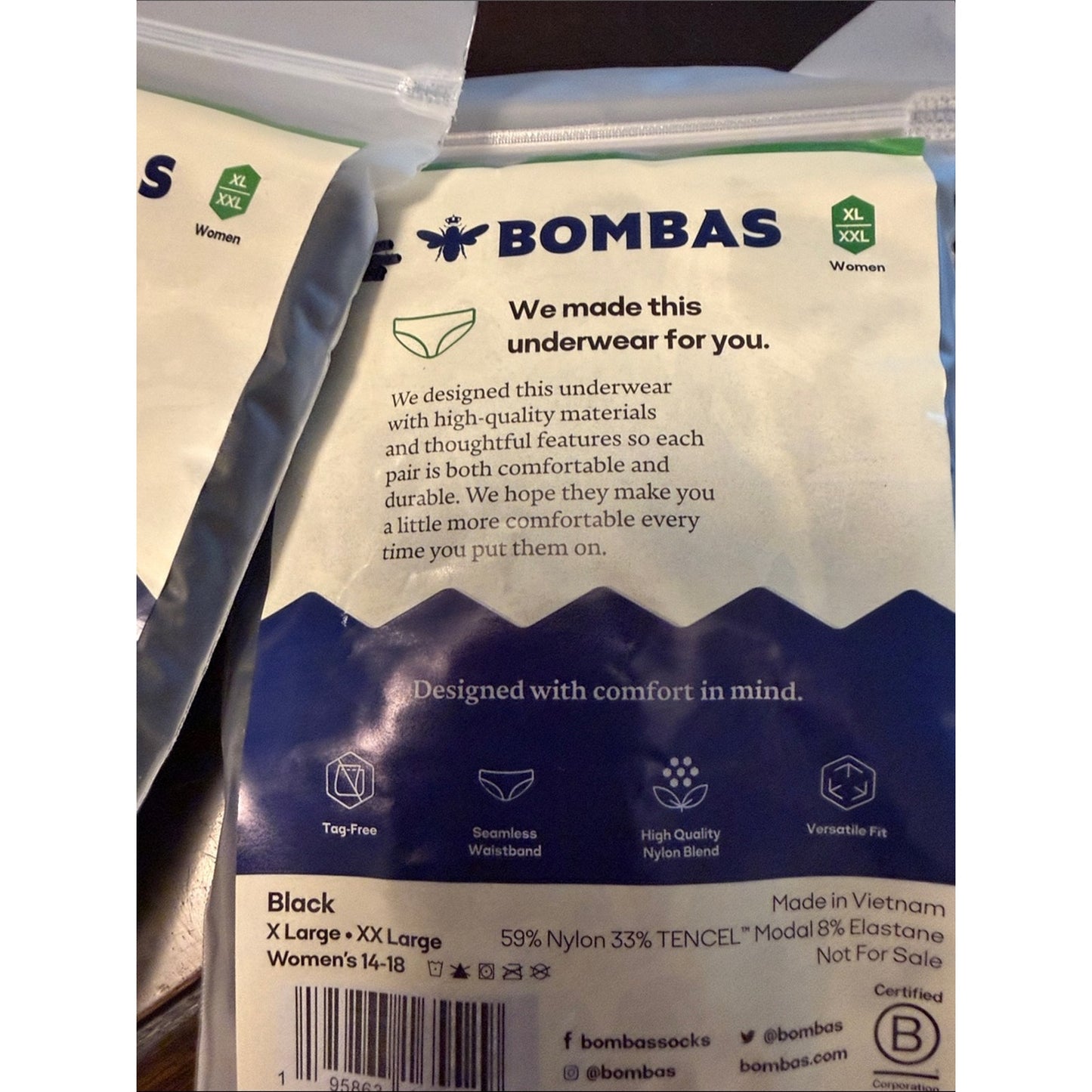 Bombas 5 Pack Women's Seamless & Tagless Bikini Brief Underwear Black New XL-XXL