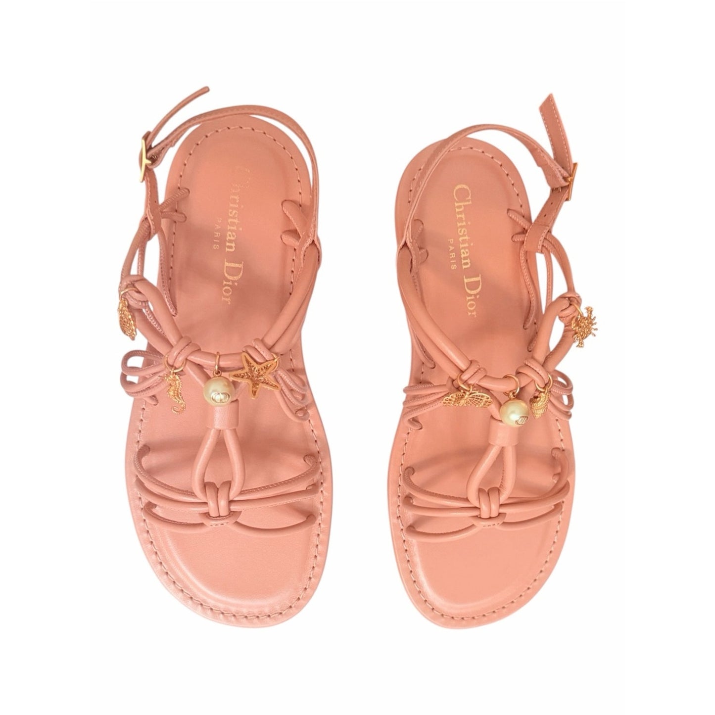 Christian Dior Lambskin Charm Sandals Dark Rose 35.5 NIB