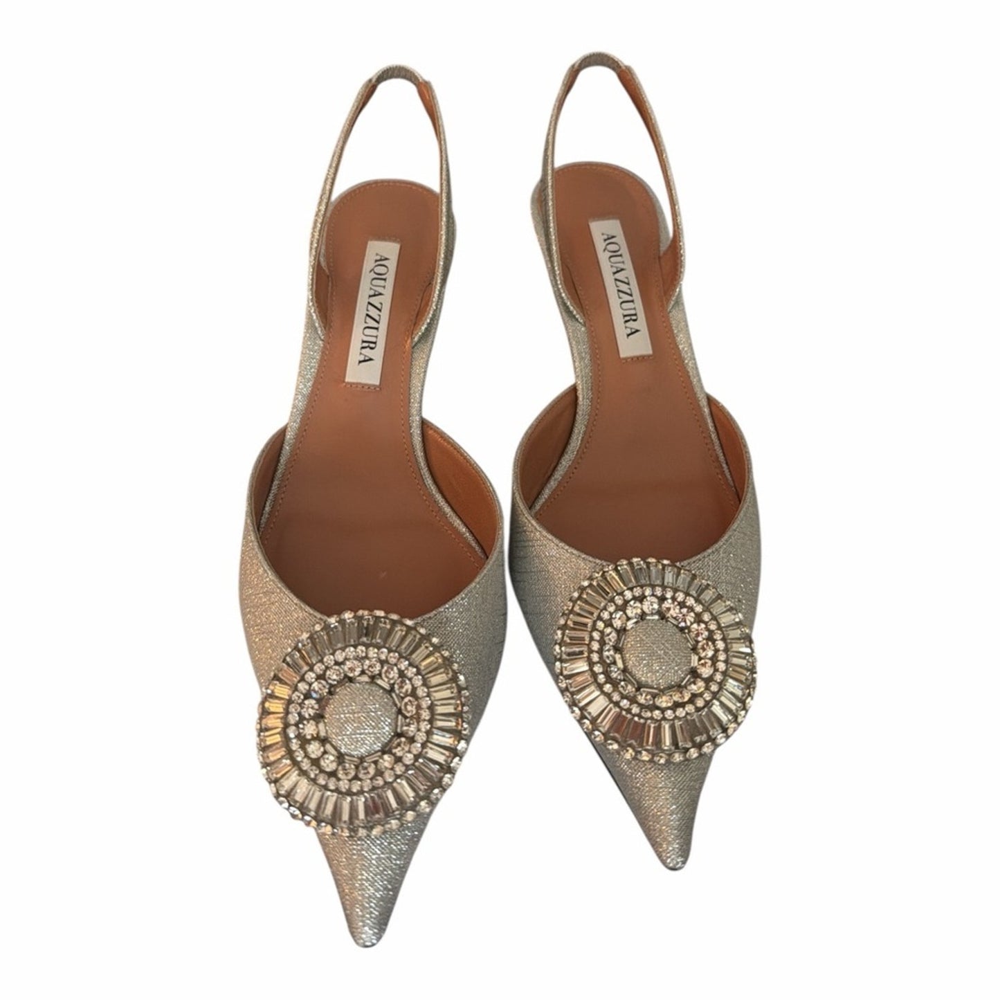 Aquazzura Crystal Hoop Sling Back 50- Silver Size 36.5 NIB
