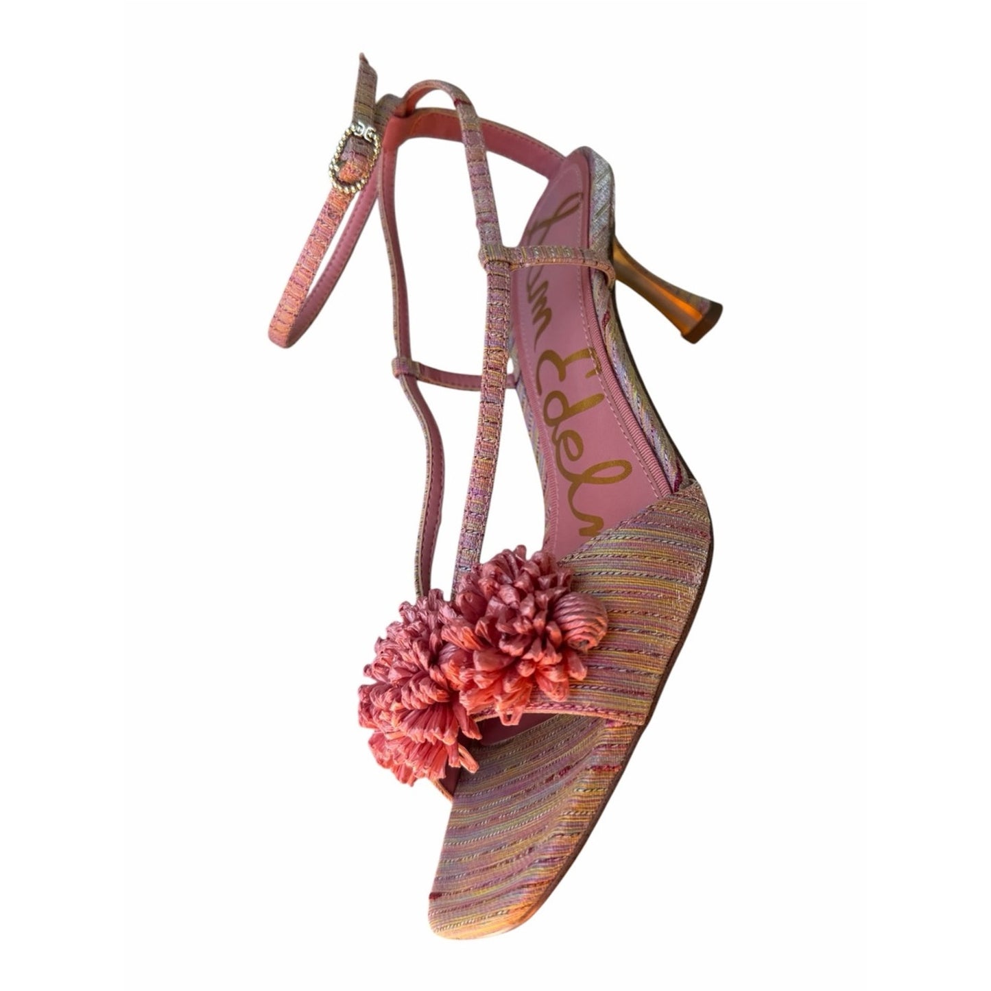 Sam Edelman Phoebe Pink Stripe Floral Heeled Sandals Size 7 New With Box
