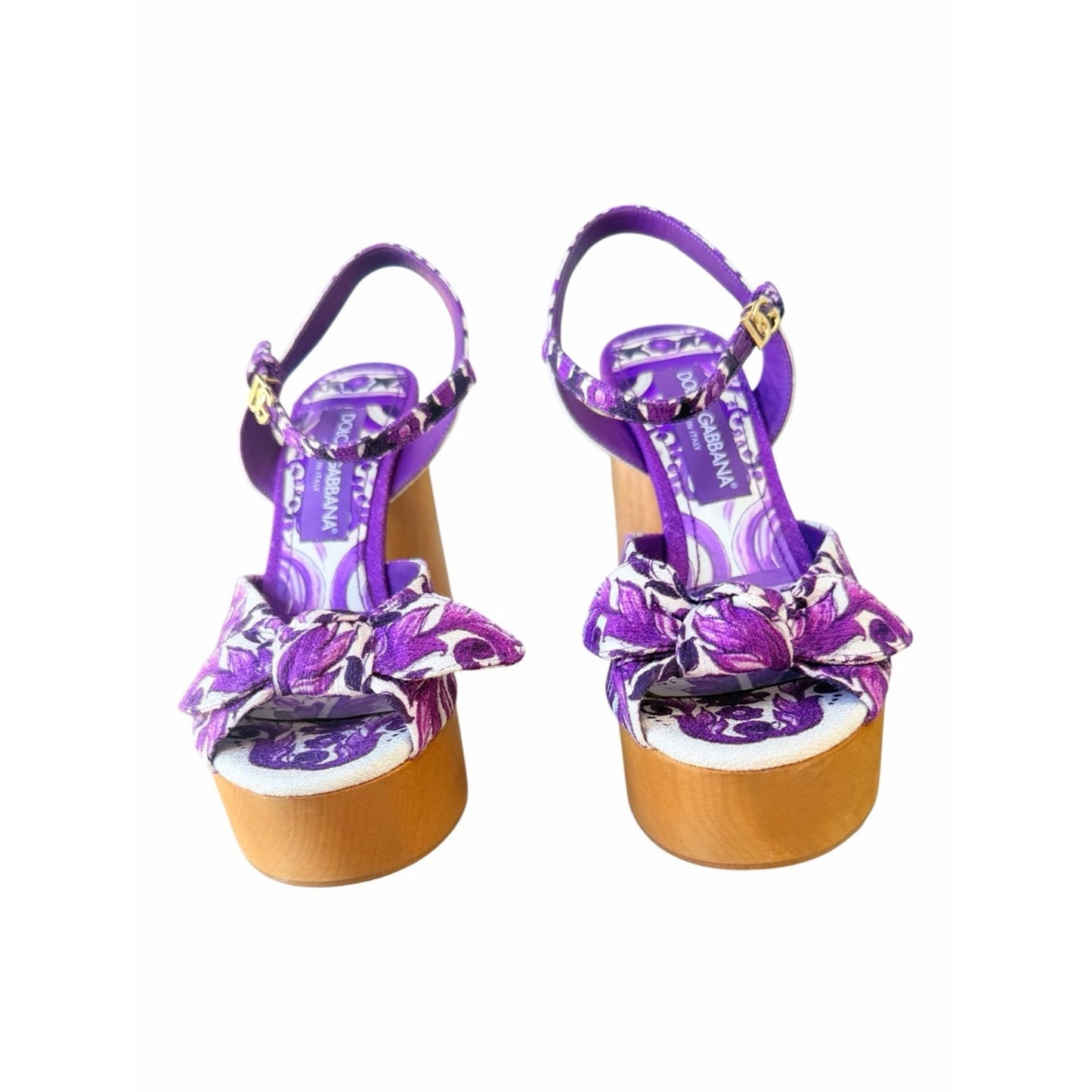 Dolce & Gabbana 70s Maiolica Purple Platform Sandals Heels 39 NIB