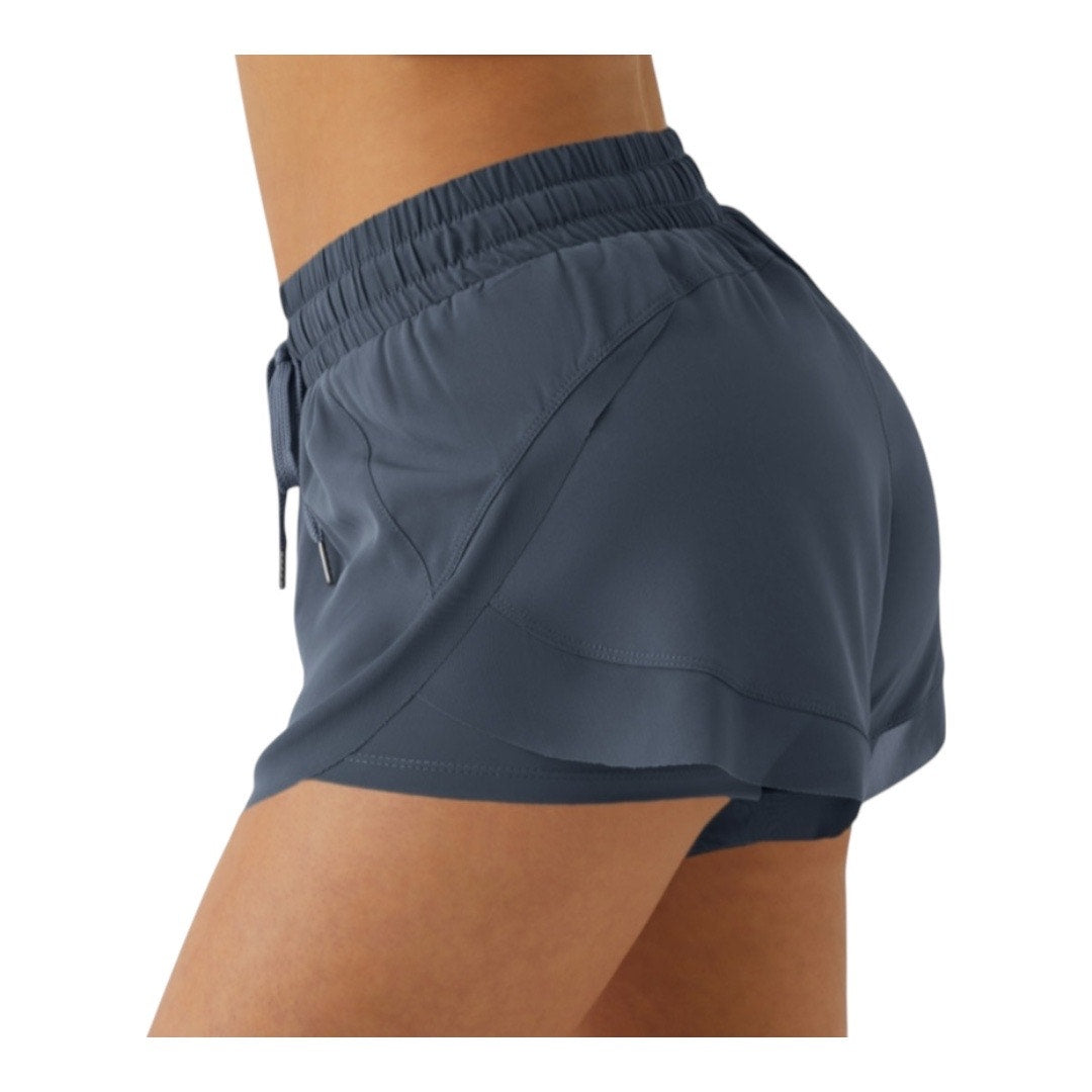 NEW Halara Mid Rise Drawstring Contrast Mesh 2-in-1 Flowy Running Shorts 3"'