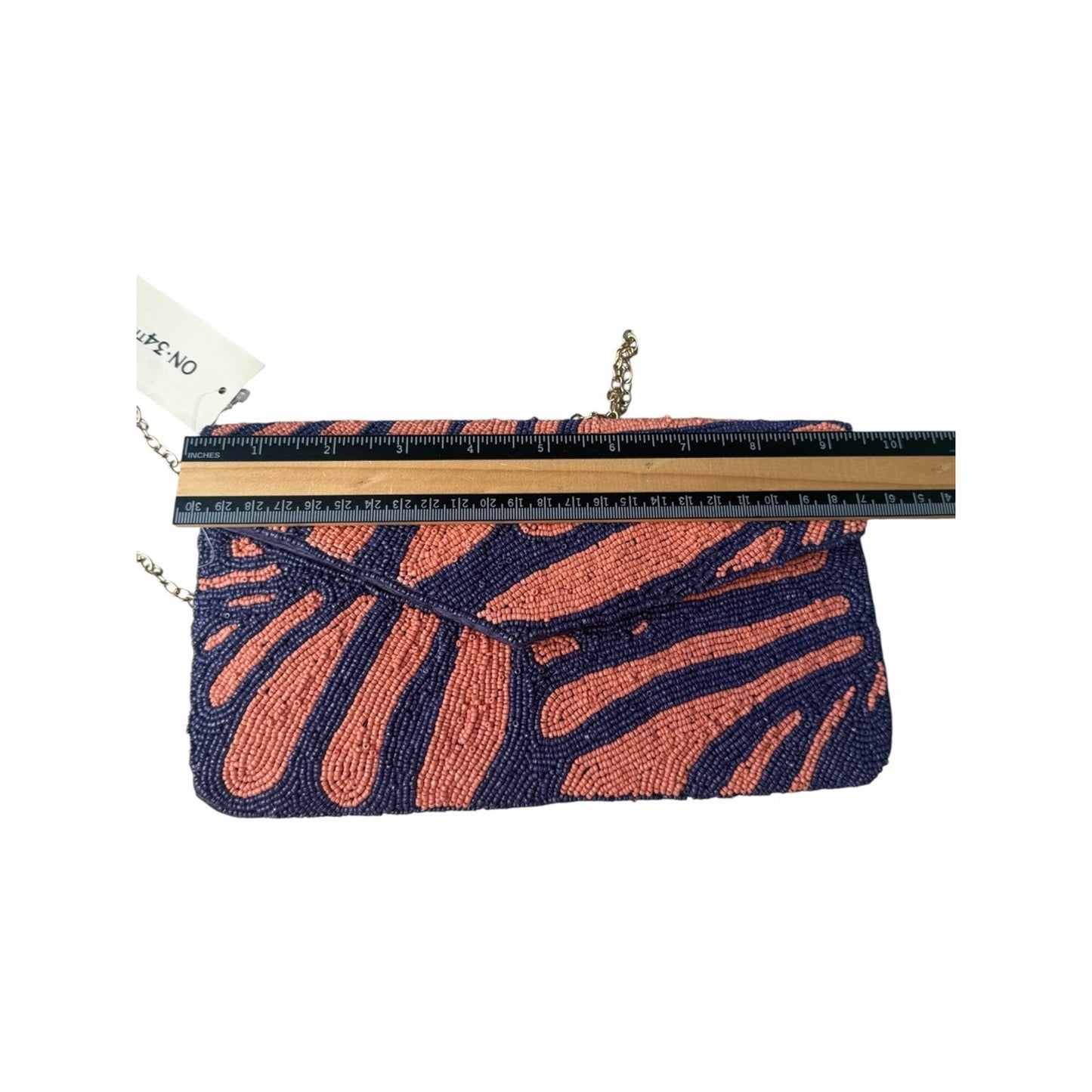 On 24th NWT Hand Beaded Envelope Clutch & Crossbody Bag Coral Pink Purple