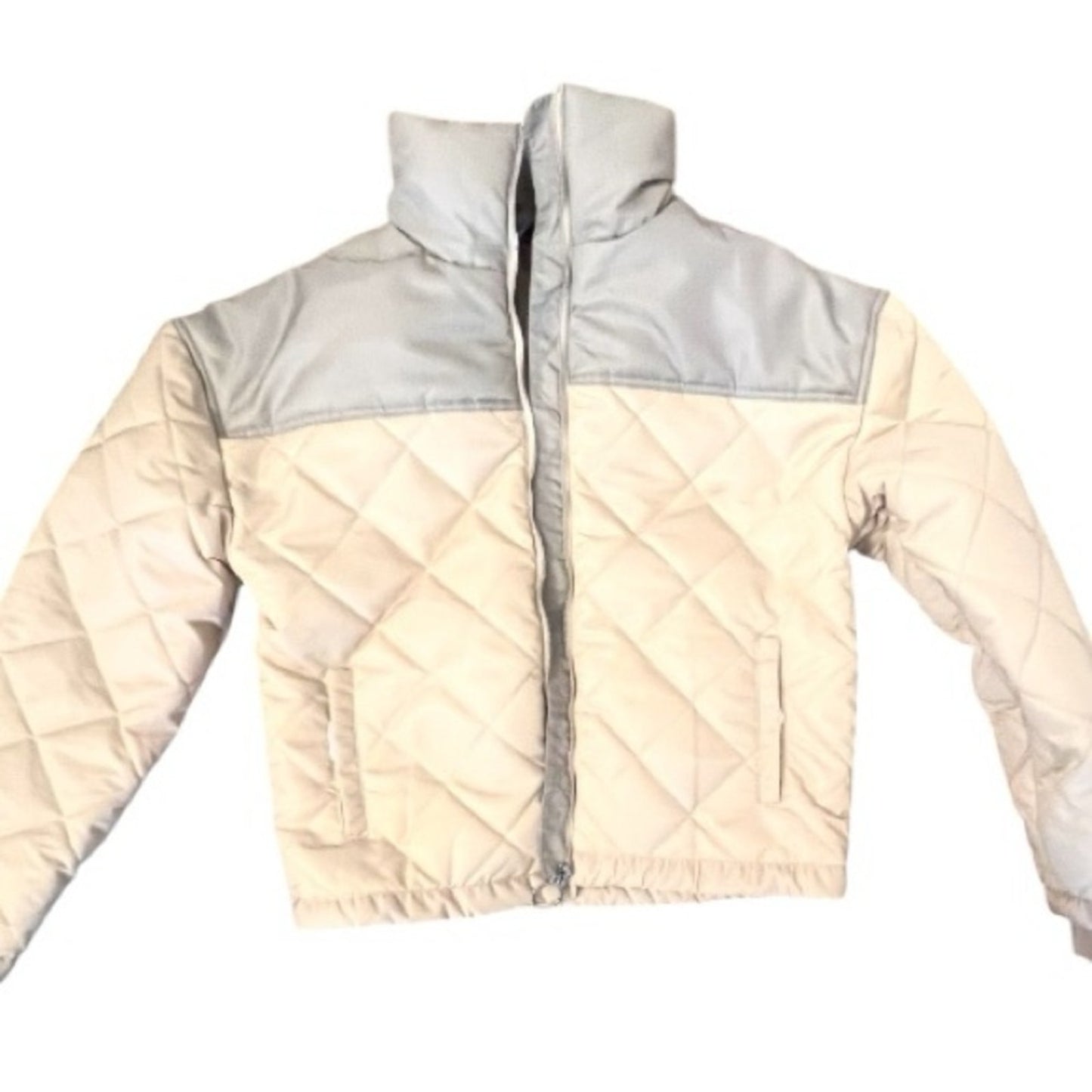 We Wore What Puffer Jacket in Beige/ Sage Color Blocked Women's Size XS NWT