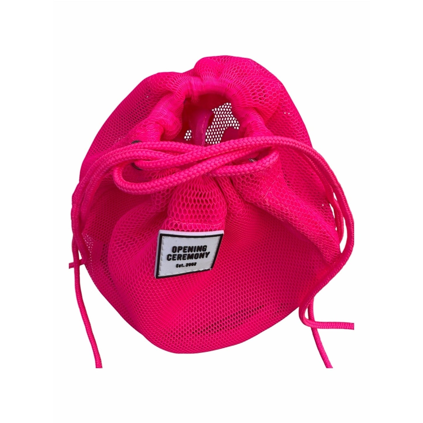 Opening Ceremony Neon Pink Mesh Drawstring Bucket Bag Crossbody Tote NWOT
