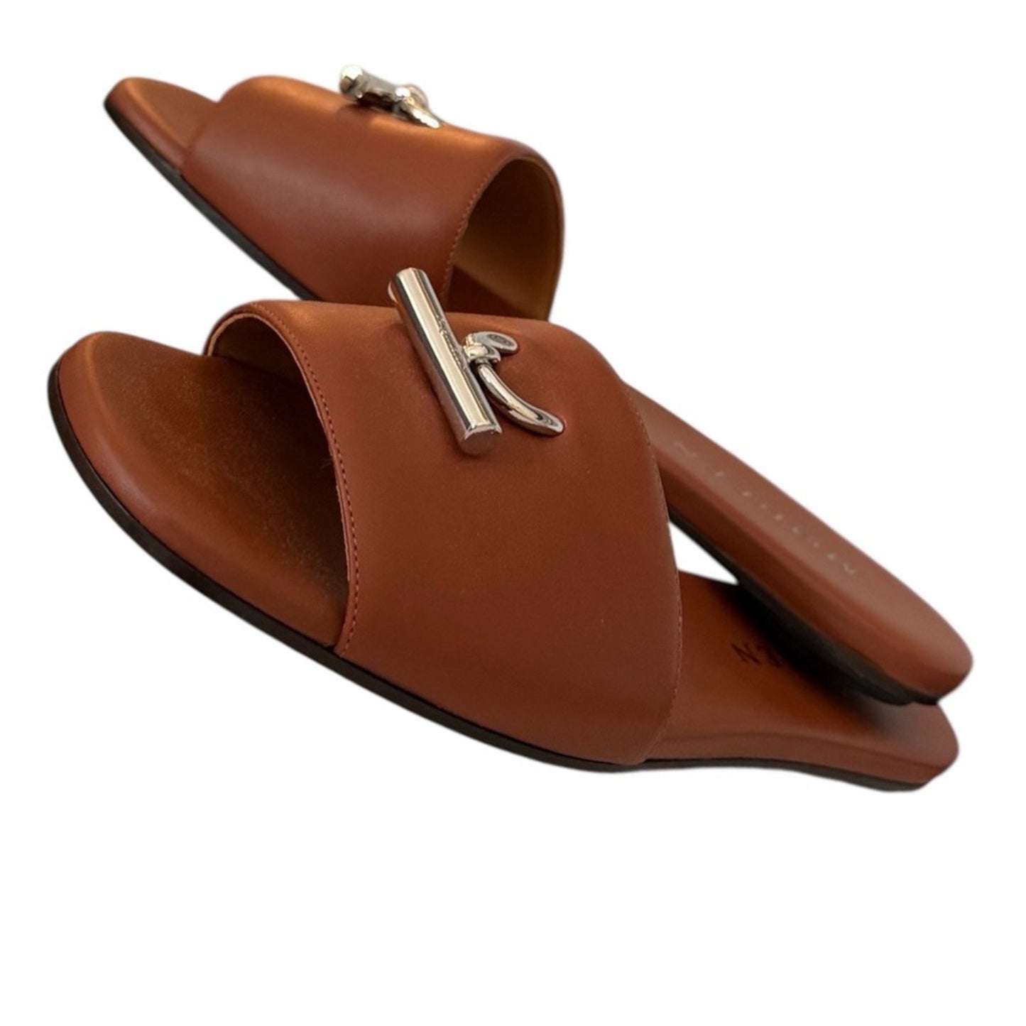 Alexander McQueen T Leather Cognac W/ Gold hardware Slide Sandals Size 38