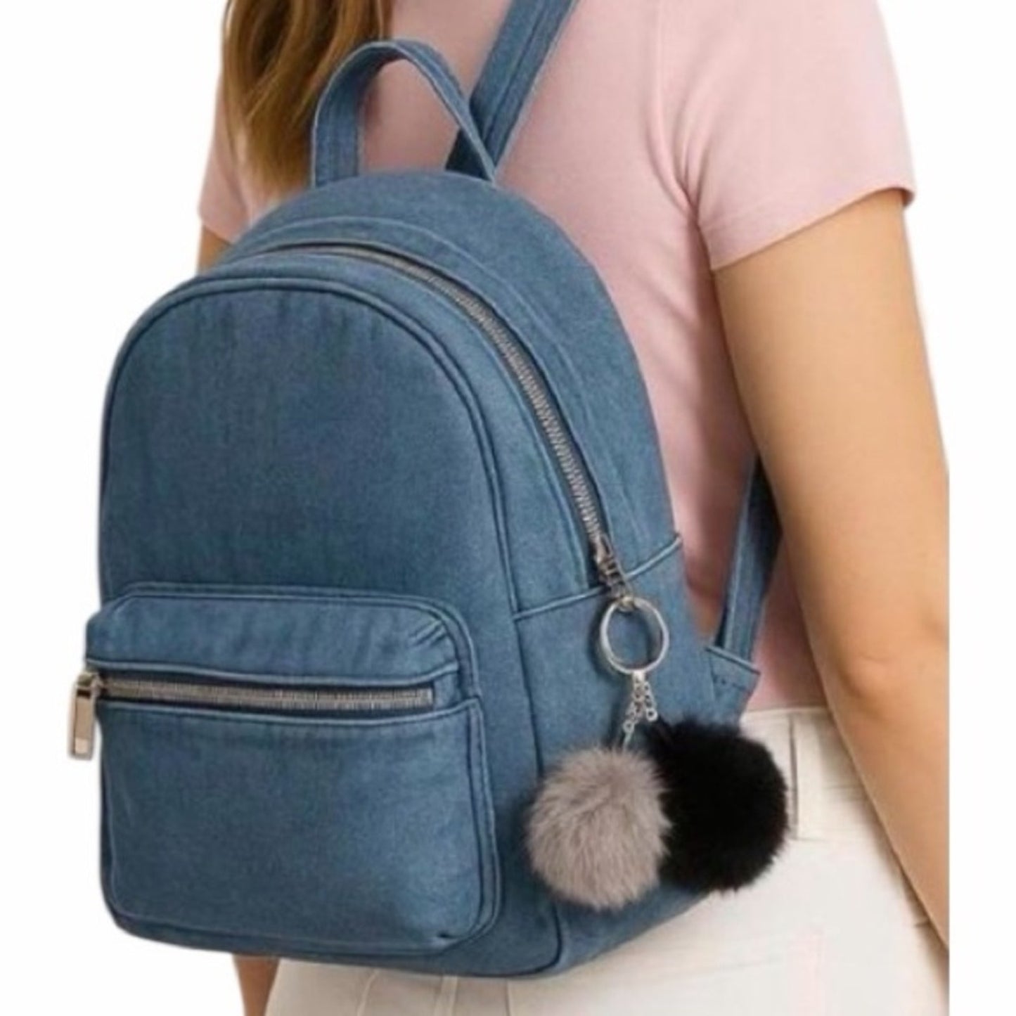 Rebecca Minkoff Black and Gray Pom Pom Key Holder New