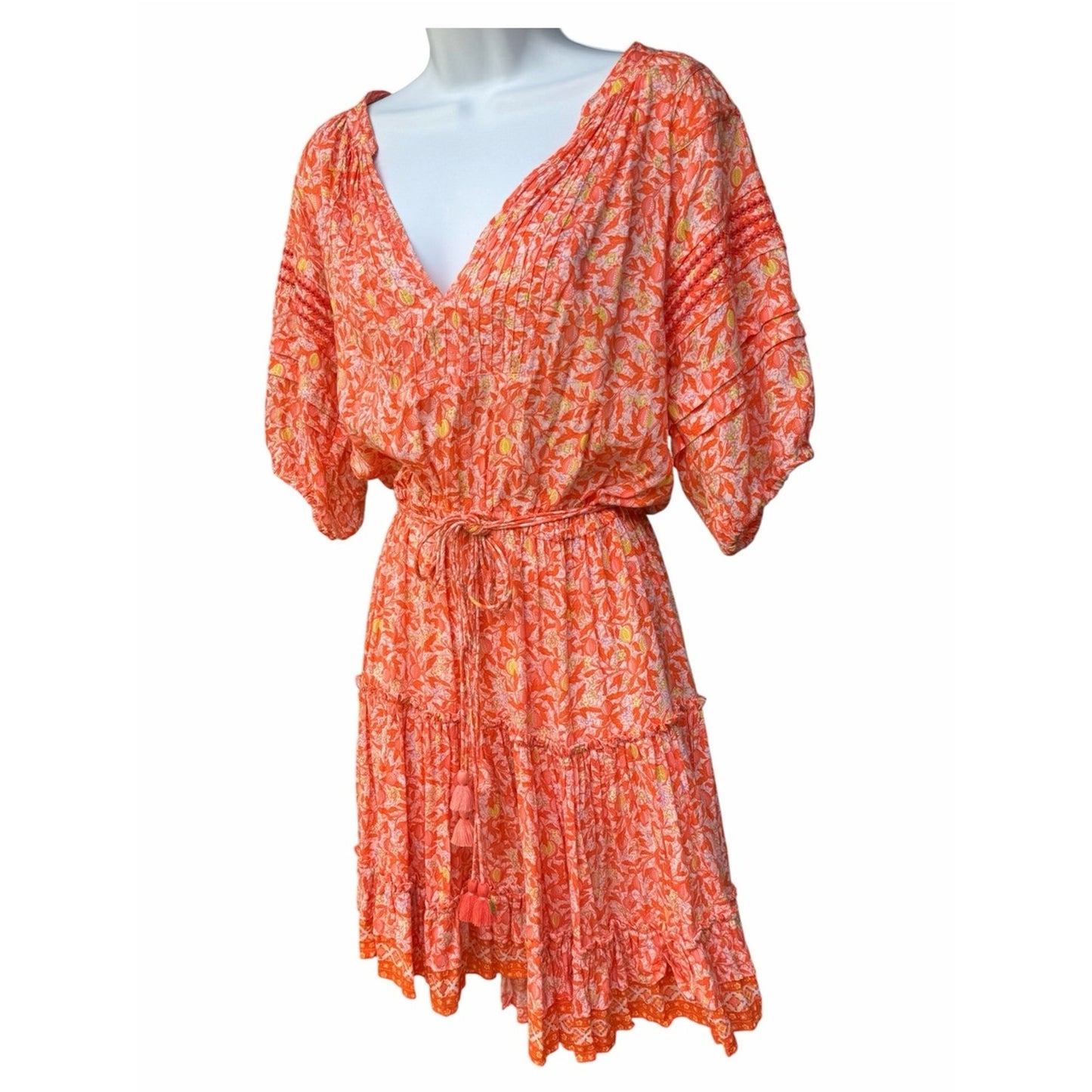 POUPETTE ST BARTH Bona V Mini Dress Orange Lemon Print NWT Size Medium