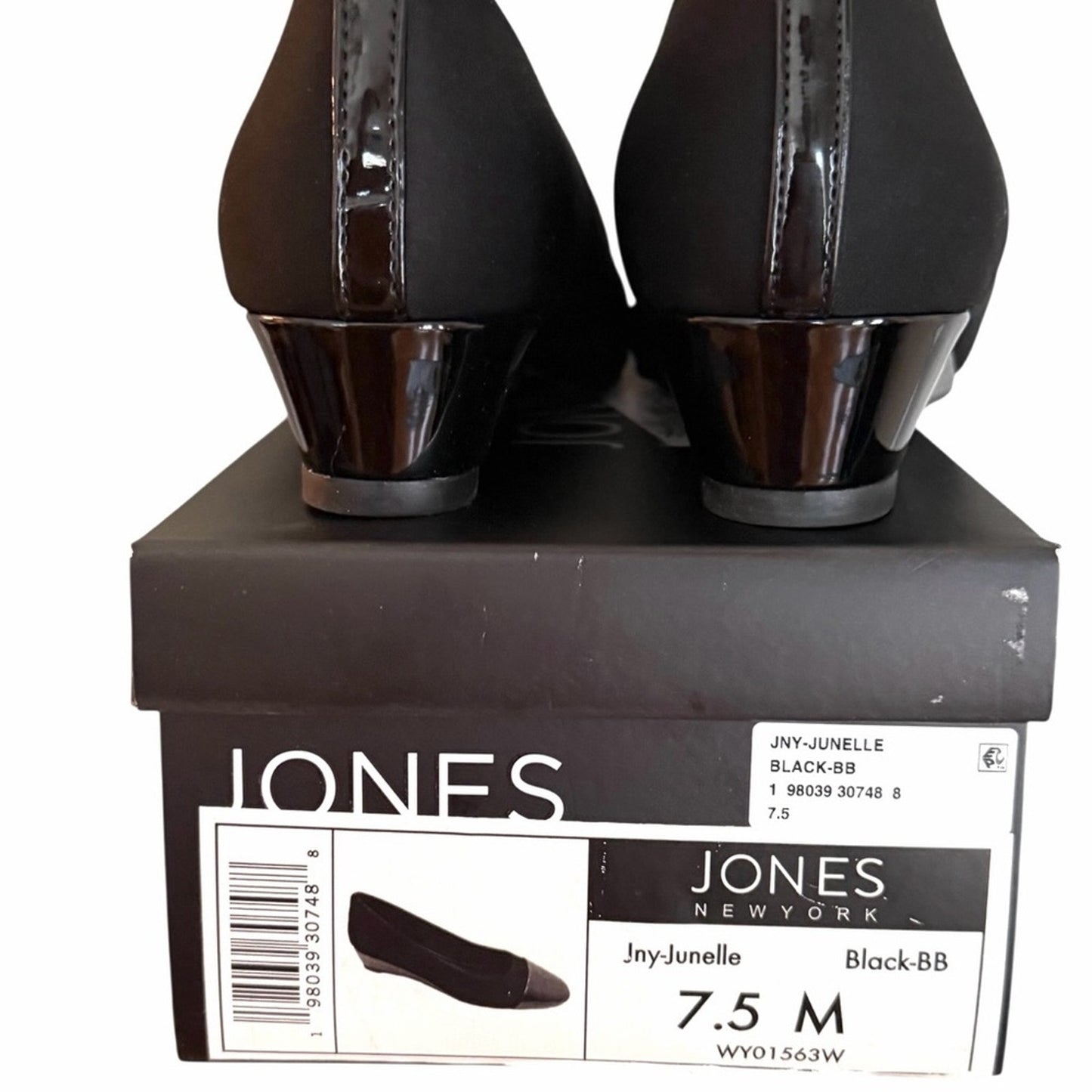 Jones New York Junelle Black Cap Toe Wedge Flats 7.5M NEW IN BOX