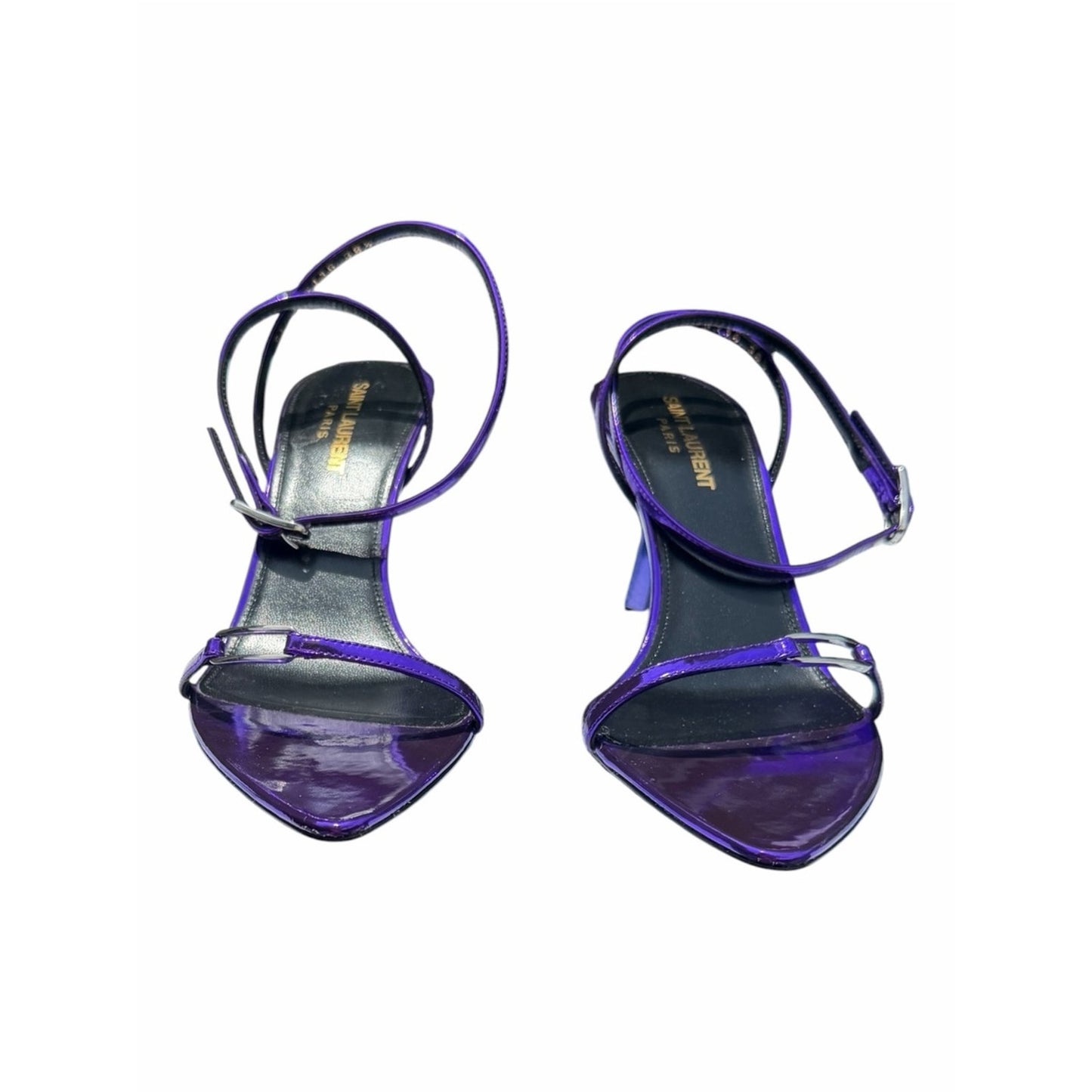 Saint Laurent Kitty 75 Metallic Plum Violet Sandals Heels 38.5 NIB