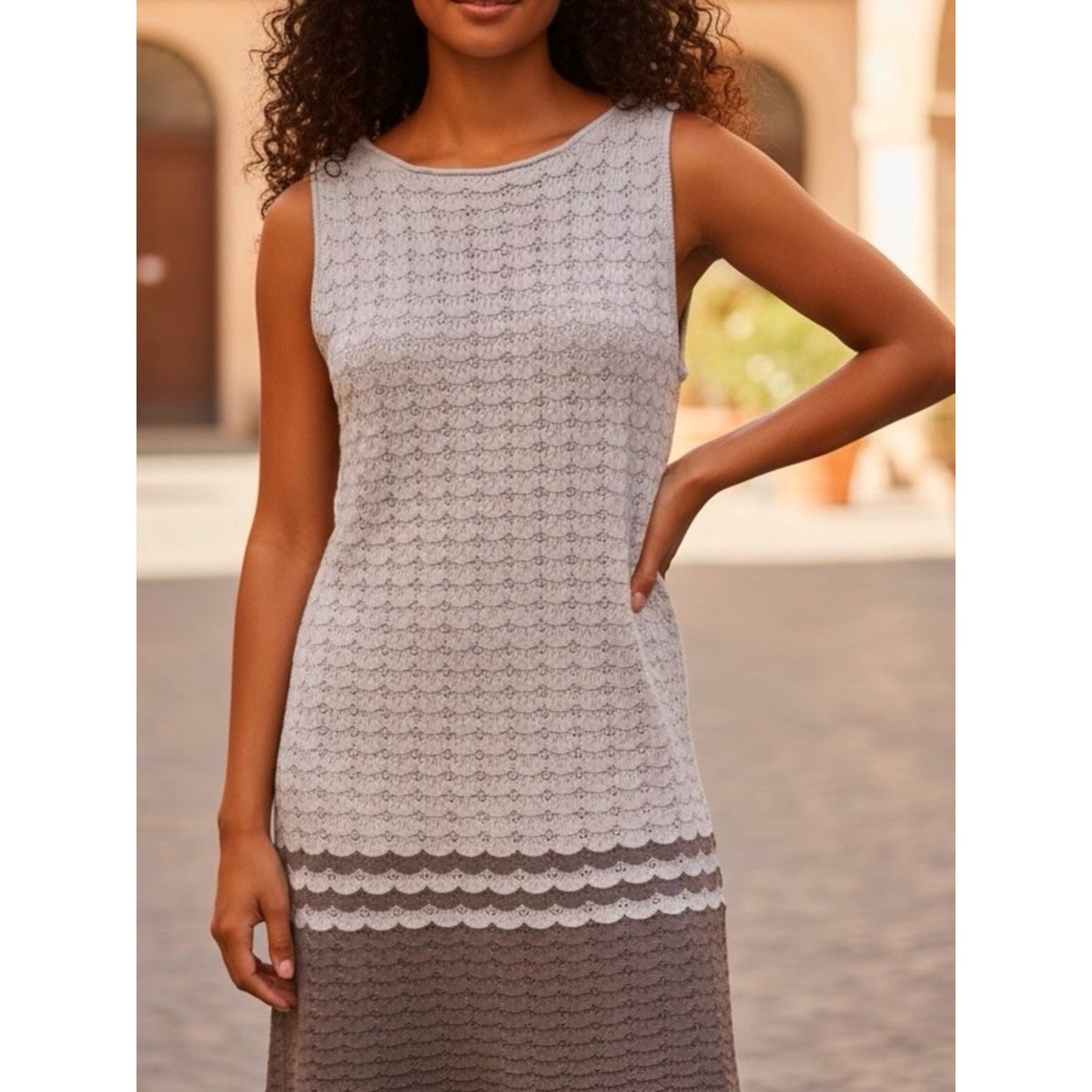 Torn by Ronny Kobo Sand & Cocoa Fringe Knit Dress Medium NWT Coastal Luxury