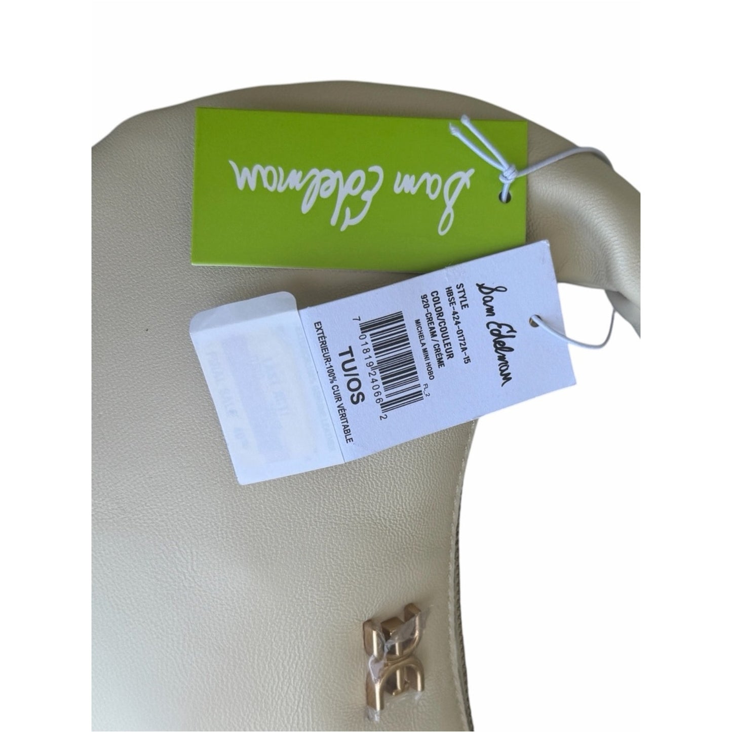 Sam EdelmanTU/OS Mini Hobo Bag Cream Leather Crescent Shoulder Bag NWT