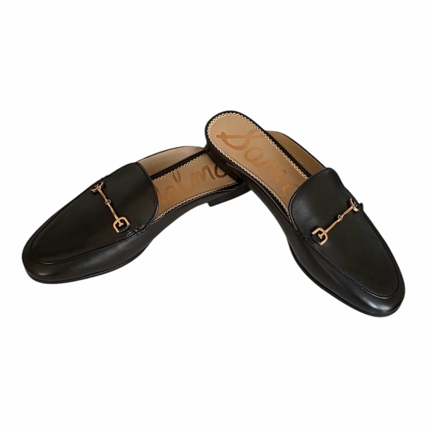 Sam Edelman Linnie Black Leather Bit Mule Loafers Gold Hardware 8.5 NWOT
