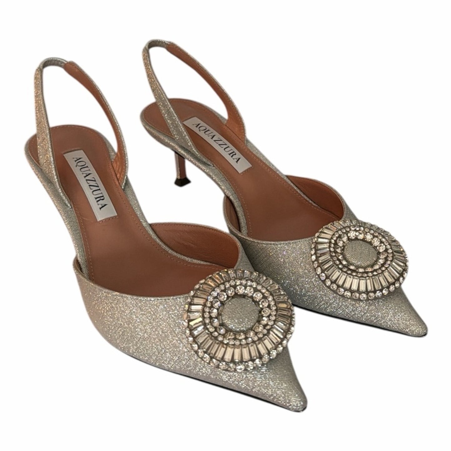Aquazzura Crystal Hoop Sling Back 50- Silver Size 36.5 NIB