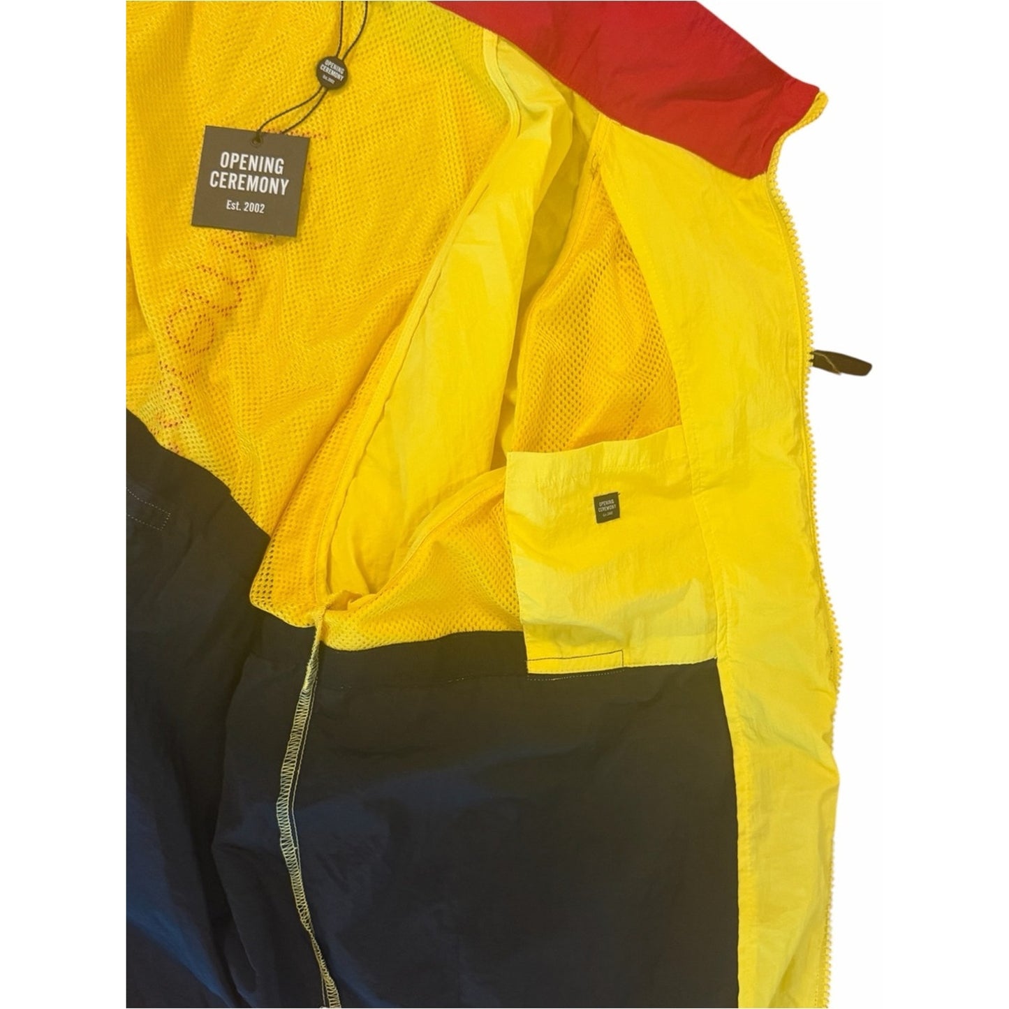 Opening Ceremony NWT Hooded Colorblock Windbreaker Jacket Yellow Black Red Small