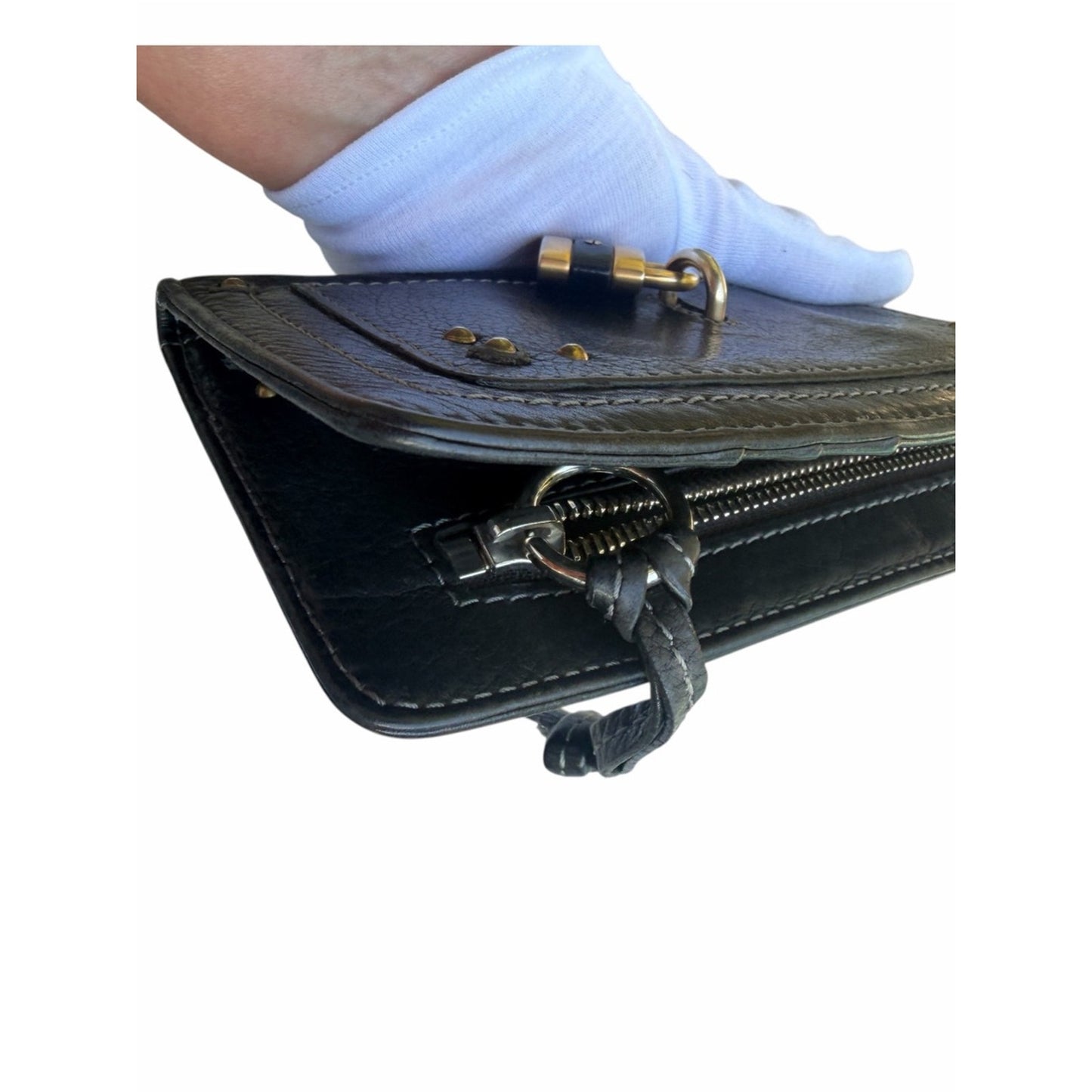 CHLOÉ Paddington Black Leather Continental Wallet w/ Original Padlock & Key Y2K