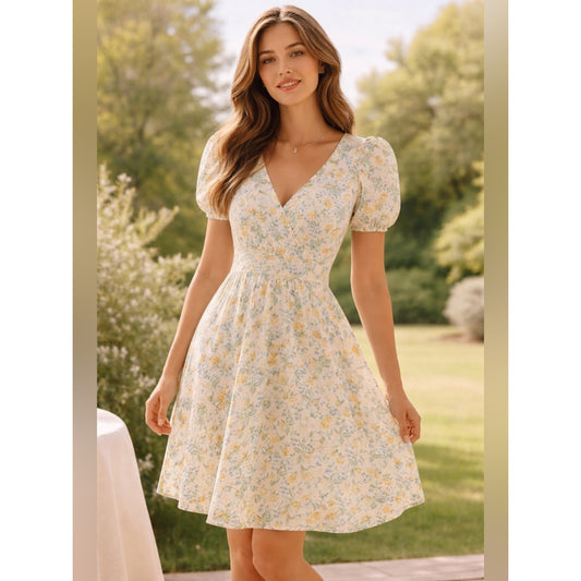 Lucy Paris Floral Puff Sleeve Dress NWT Size Large Cottagecore Spring Midi