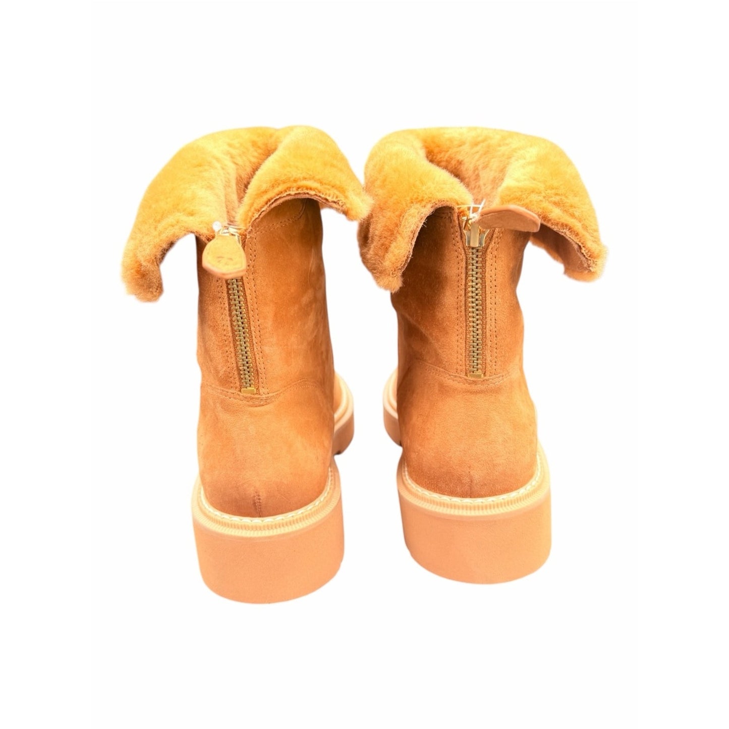 Naturalizer Sense Water Repellent Suede Faux Fur Boots Golden Caramel Size 9 NIB