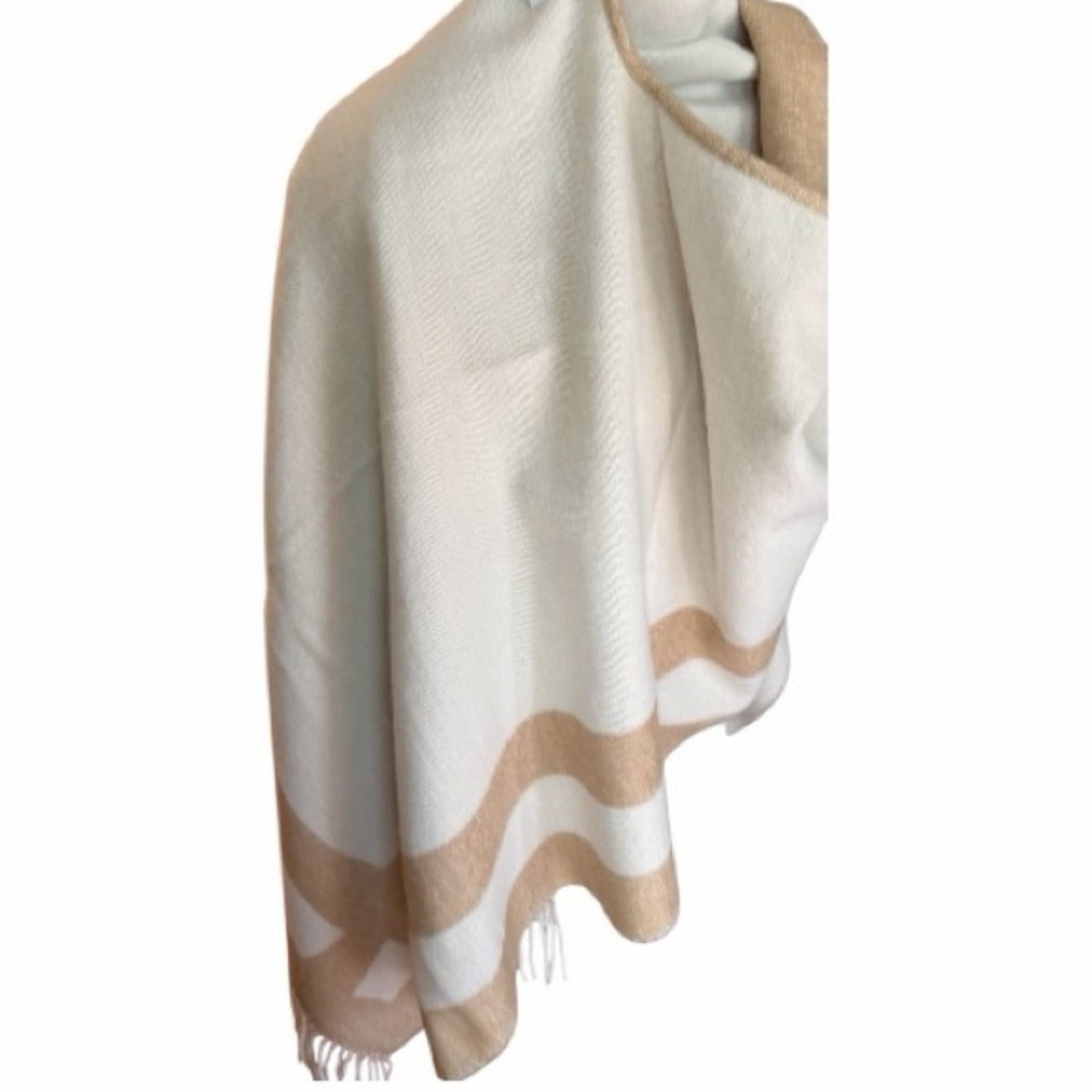 NWT Ted Baker Veruschka Reversible Poncho Wrap Camel Ivory Fringe OS