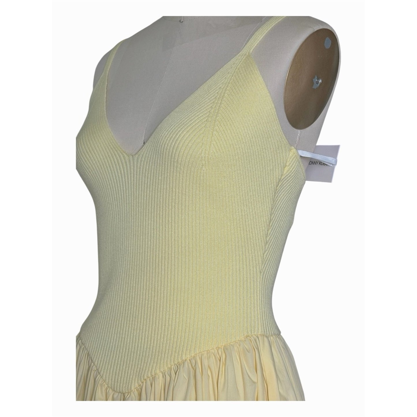 Torn by Ronny Kobo Monica Dress Lemon Butter Rib Knit Poplin Midi Dress NWT Size M