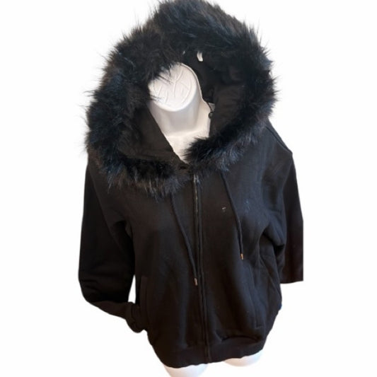 Opening Ceremony Black Zip Up Hoodie w/ Faux Fur Women’s Med