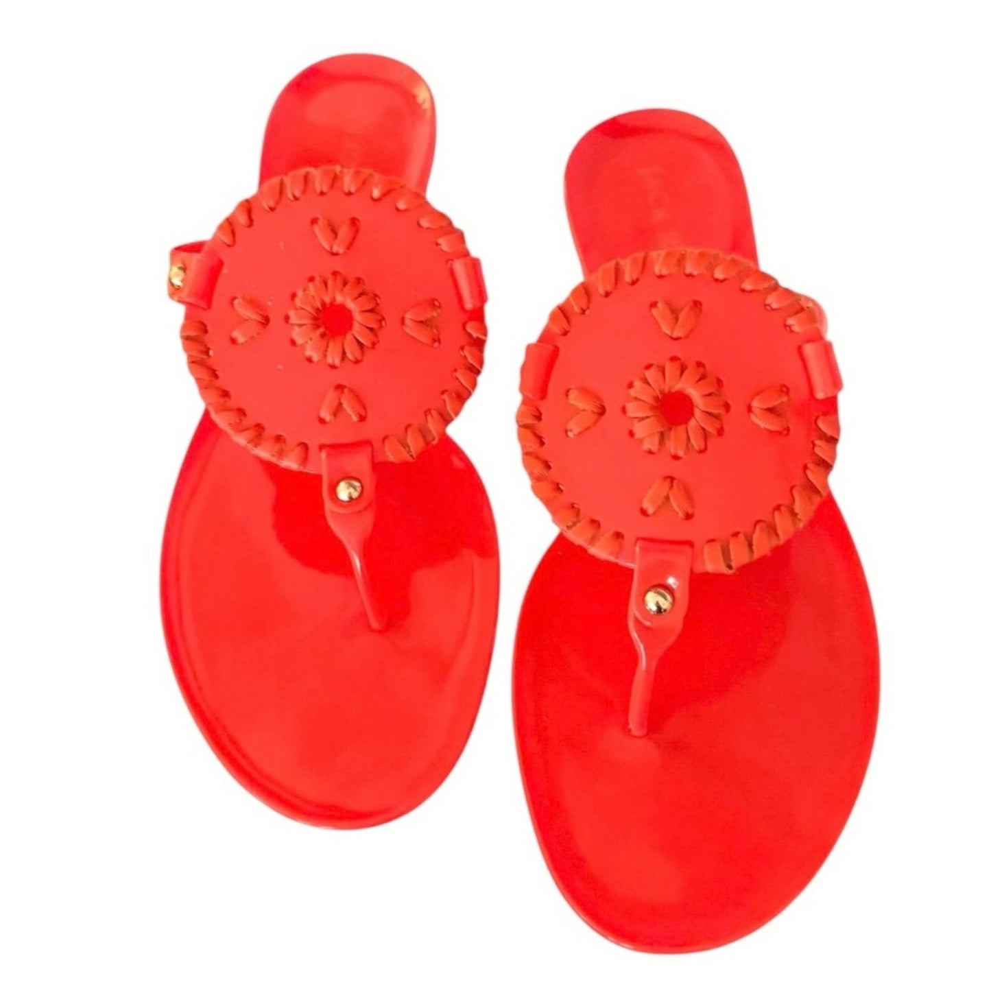 Jack Rogers Collins Jelly Sandals Coral PVC Medallion Flip Flops Size 10 NIB