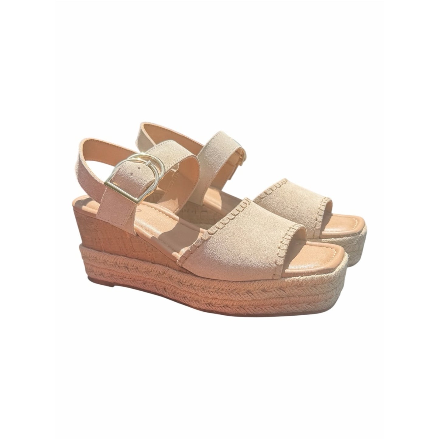 Blondo Leather Espadrille Wedge Sandals Nude Beige Size 10 NEW In Box