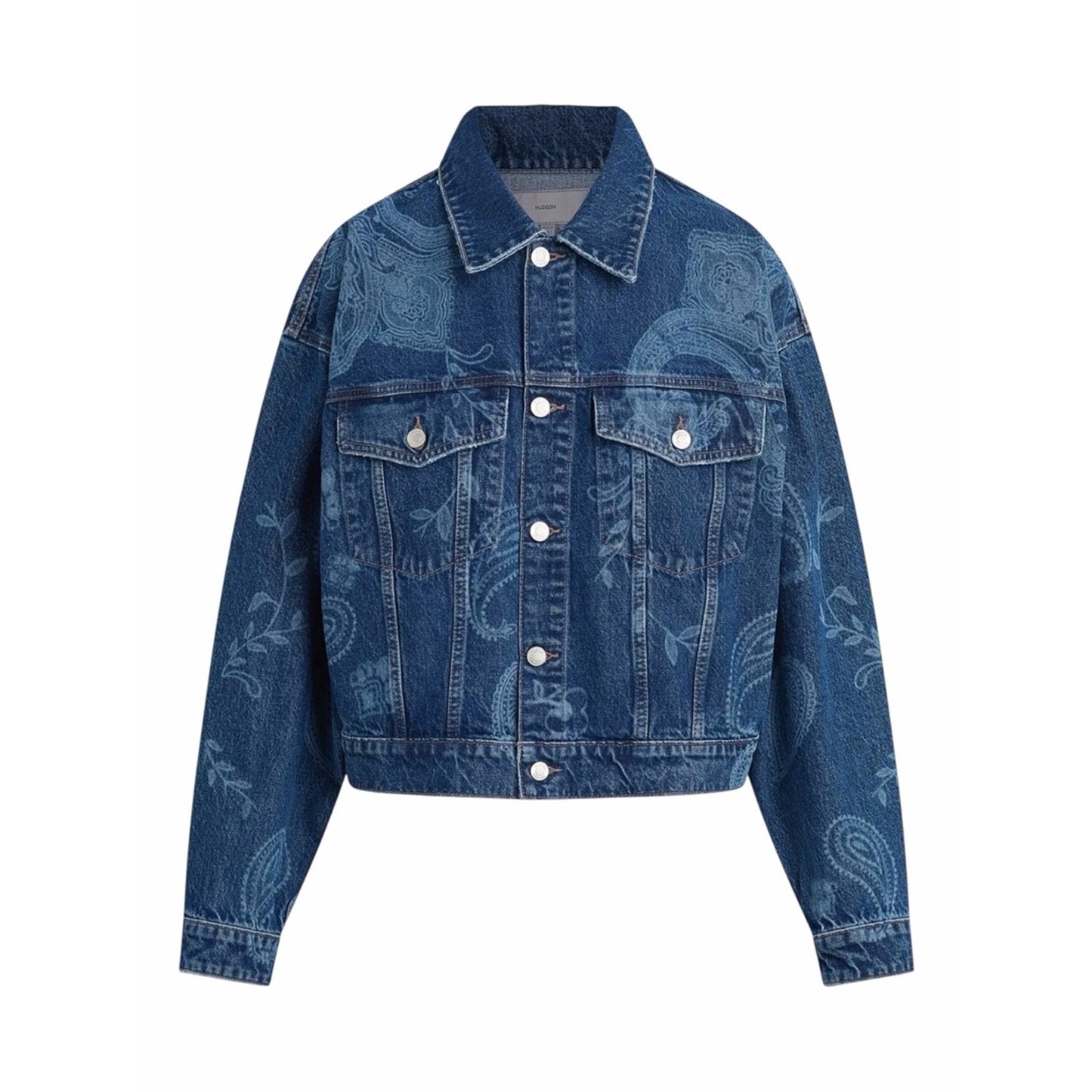 HUDSON Paisley Print Boyfriend Trucker Denim Jacket NWT Medium