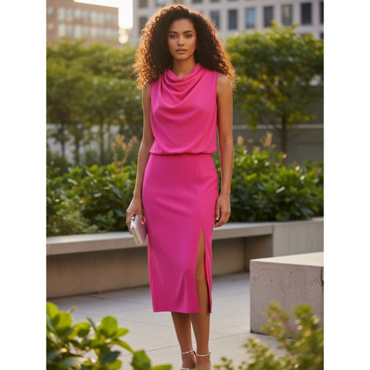Amanda Uprichard Franny Hot Pink Midi Dress NWT XL Wedding Guest Cocktail