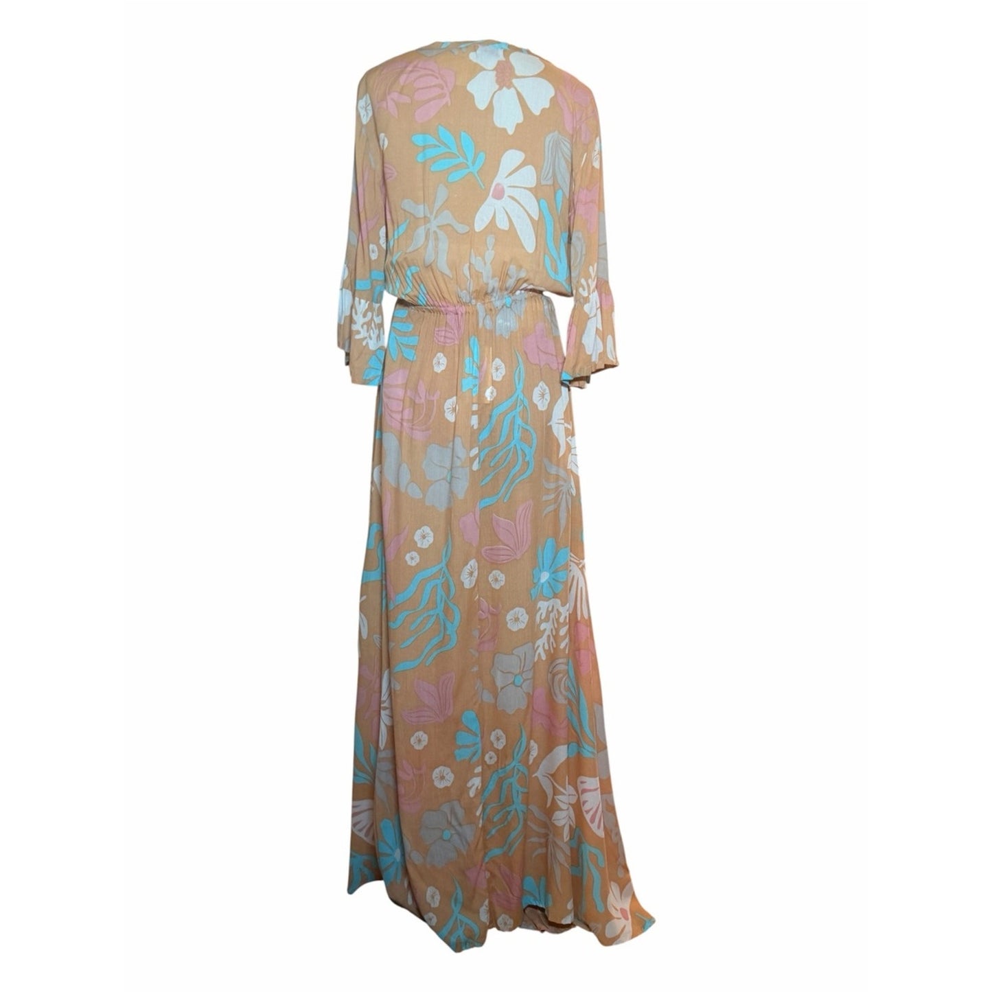 Tiare Hawaii Surry Maxi Dress NWT Brown Aqua Floral Size s/m