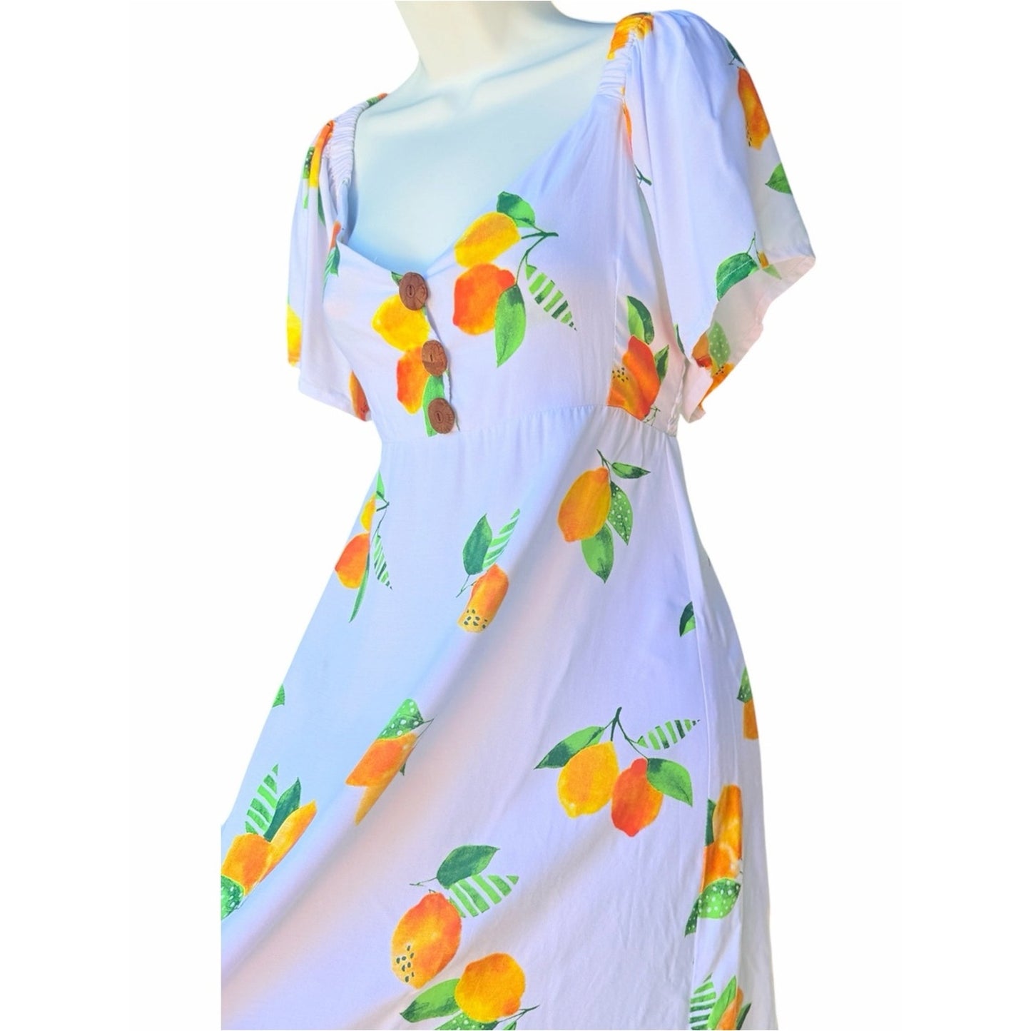 Tiare Hawaii Lemon Citrus Print Mini Dress White NWT Medium
