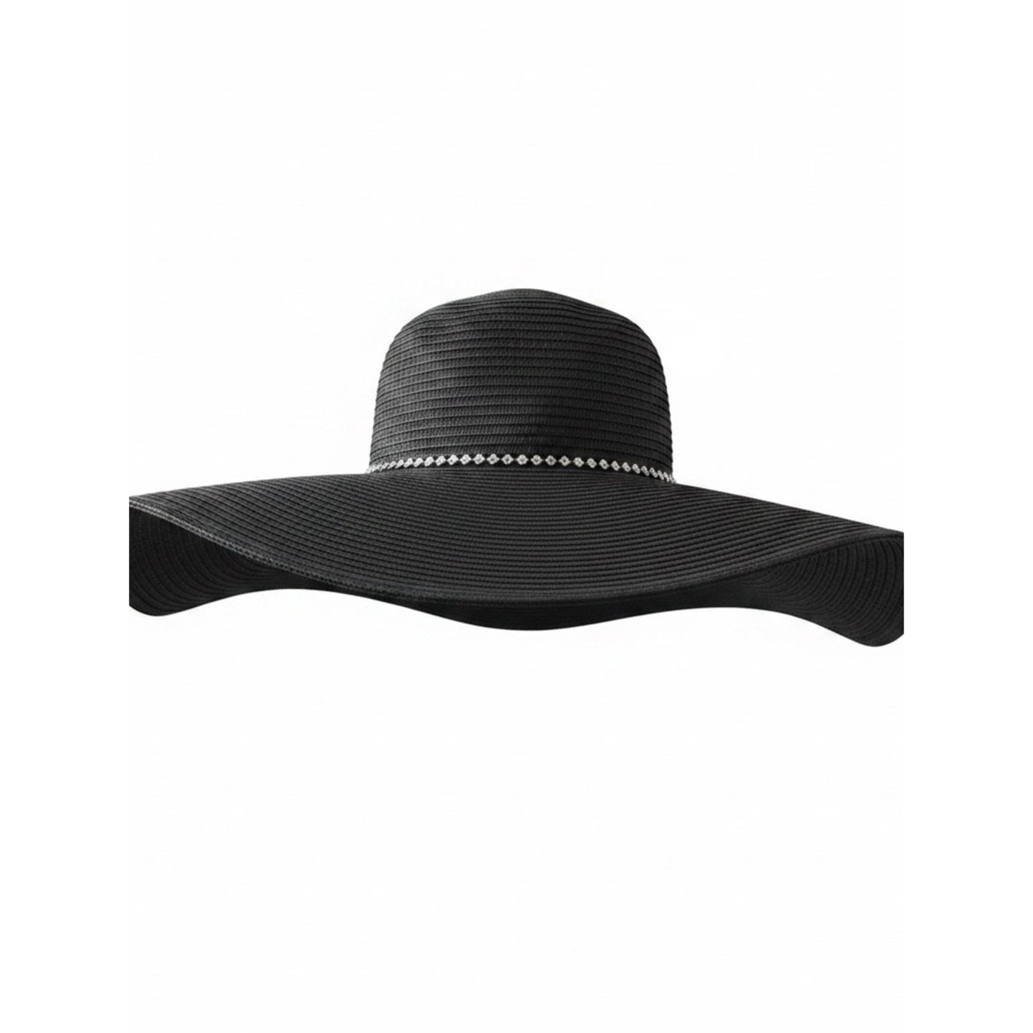 Black Floppy Sun Hat W/Seashell Trim Wide Brim INC Coastal Grandma NWT