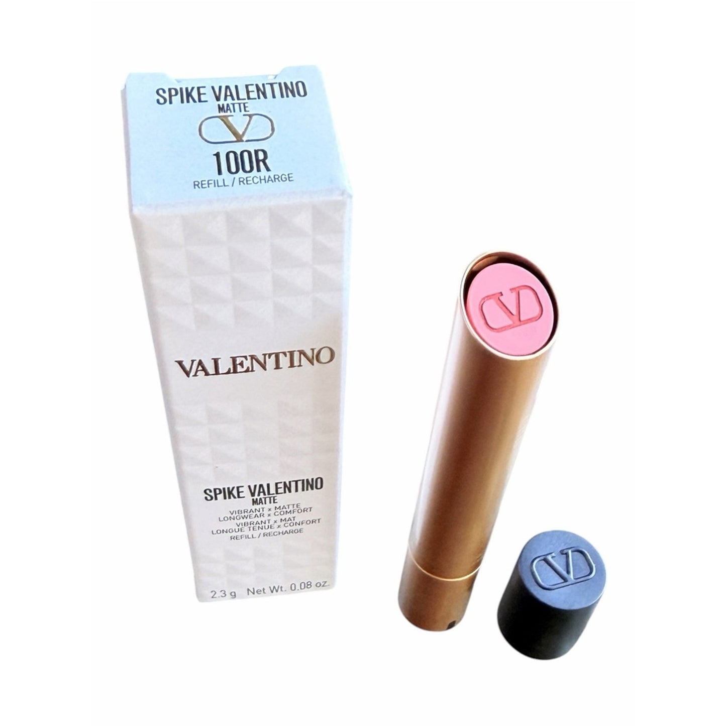 Valentino Spike Matte Lipstick 123R 100R Refill Pink VLogo Pouch Gift Set NIB