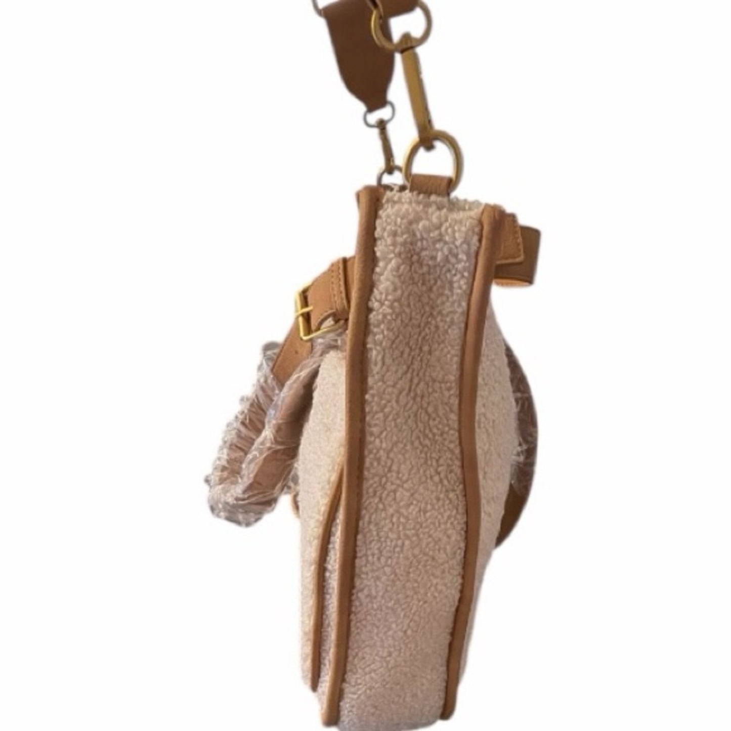 Faux Fur Sherpa Fairycore Crossbody & Shoulder Bag – 2 Straps – Cream/Tan – NWT