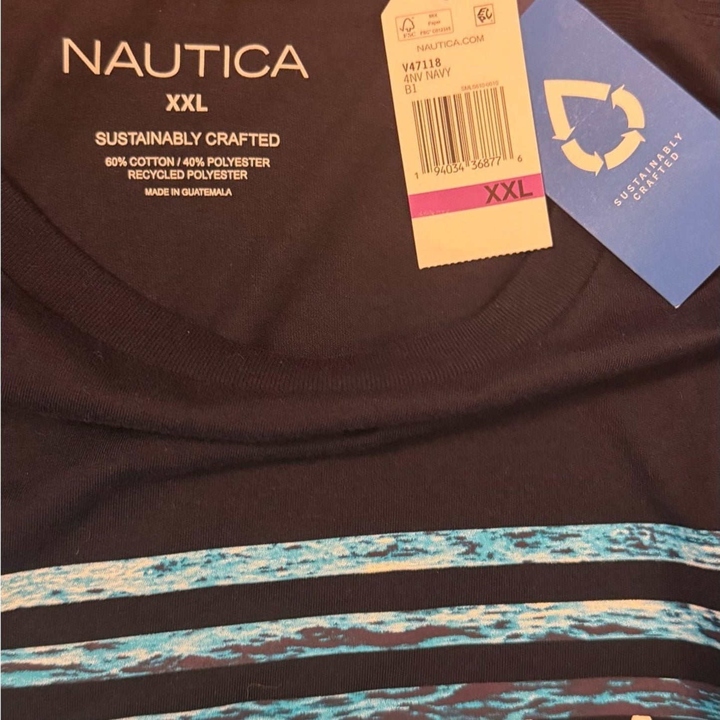 Men's New Nautica XXL Long Sleeve Graphic Tee Navy Blue