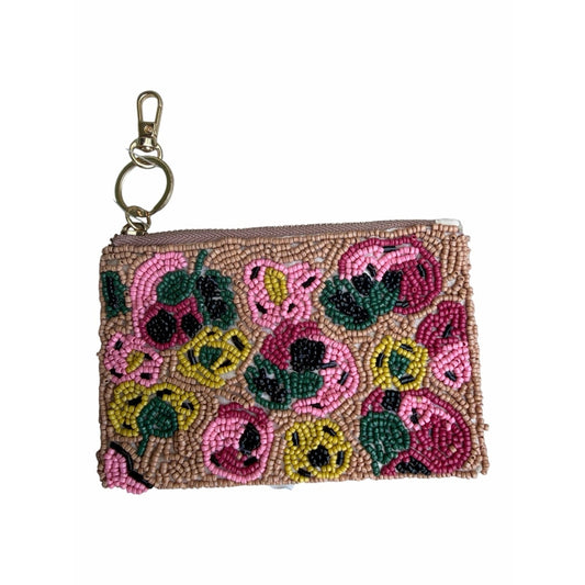 ON 34TH Whimsical Floral Beaded Coin Purse Keychain Wallet Bag Charm
