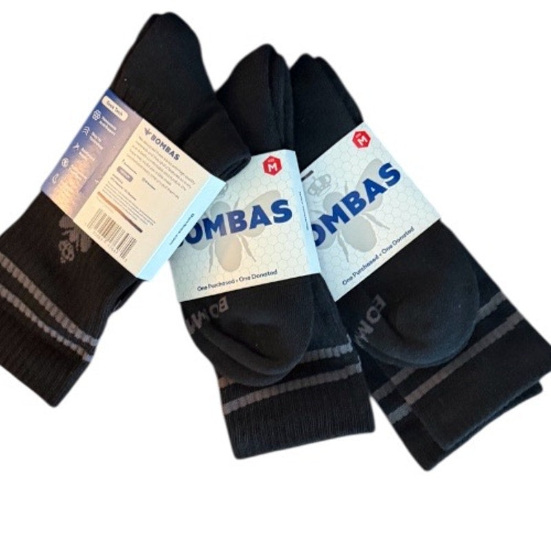 Bombas Black Calf Socks MED Unisex  -3 PAIR -Women's- Size 7.5-9.5. Men’s Size 6-9