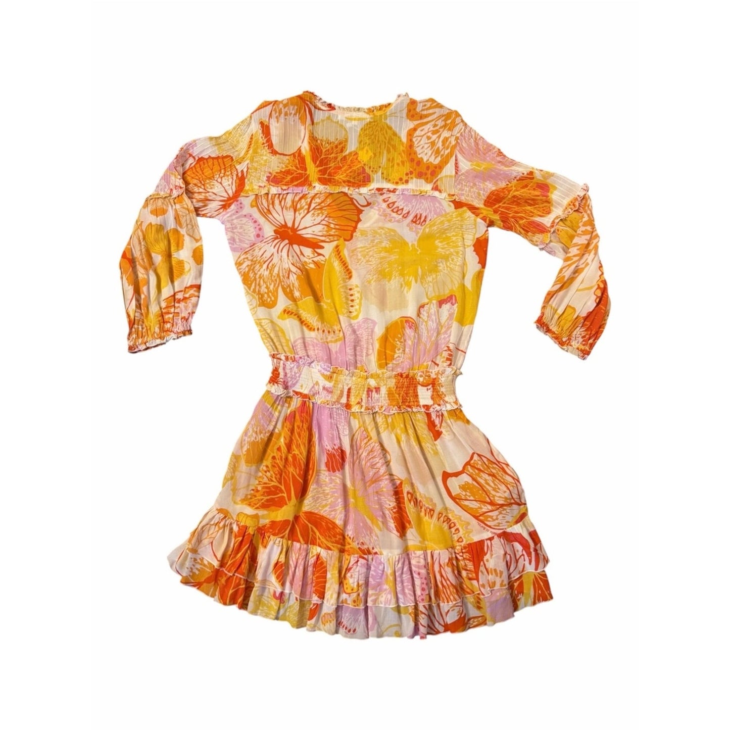 NEW Poupette St Barth Ilona M Yellow Macro Wings Butterfly Print Dress NWT