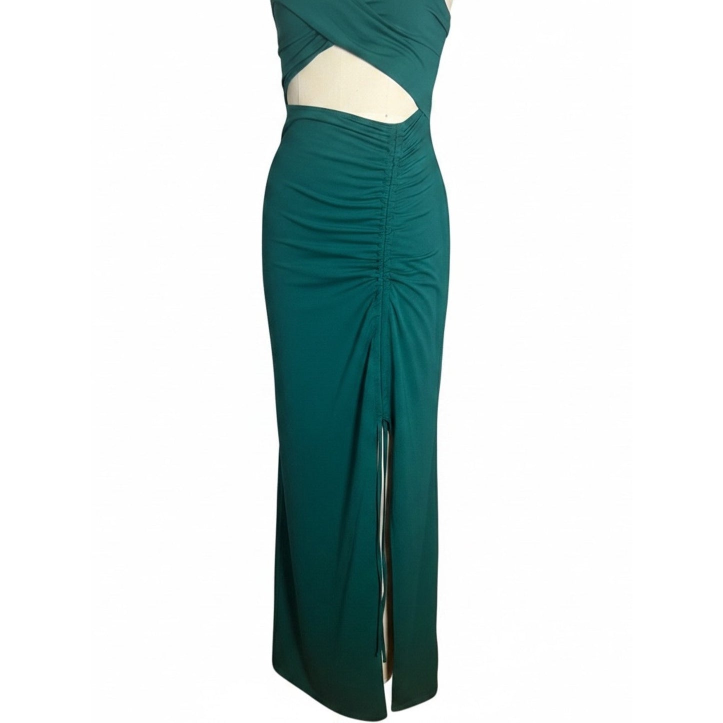 Halara Rainforest Green Cutout Ruched Drawstring Maxi Dress Size S