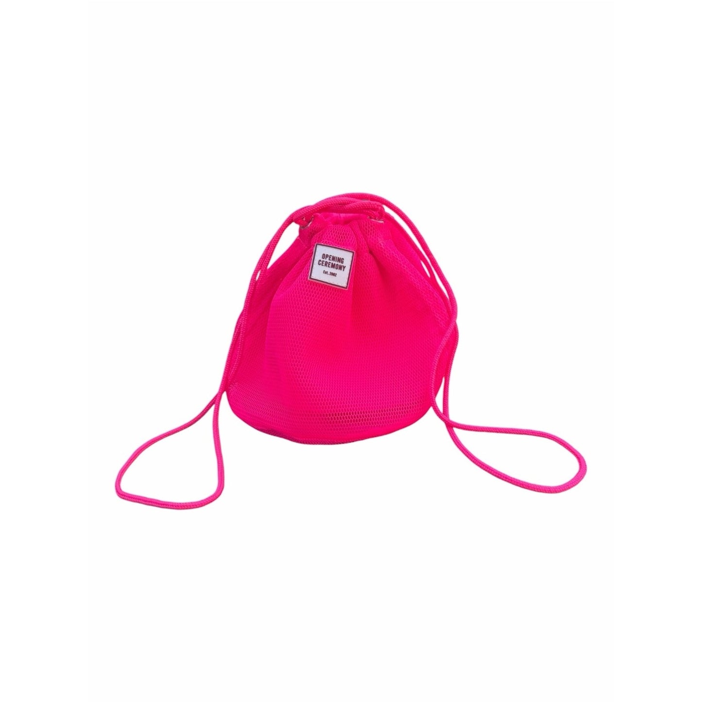 Opening Ceremony Neon Pink Mesh Drawstring Bucket Bag Crossbody Tote NWOT