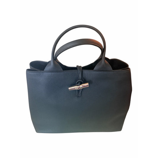 NEW Longchamp Le Roseau L Black Grained Leather Tote Handbag 10290HFP001