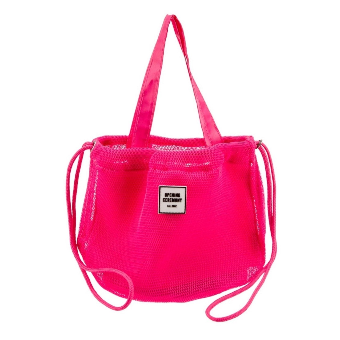 Opening Ceremony Neon Pink Mesh Drawstring Bucket Bag Crossbody Tote NWOT