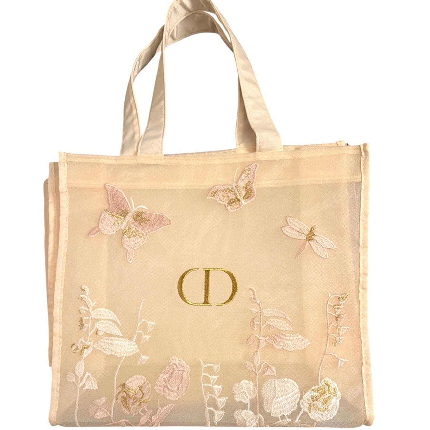 Dior Butterfly Embroidered Tote Bag Floral Mesh NEW