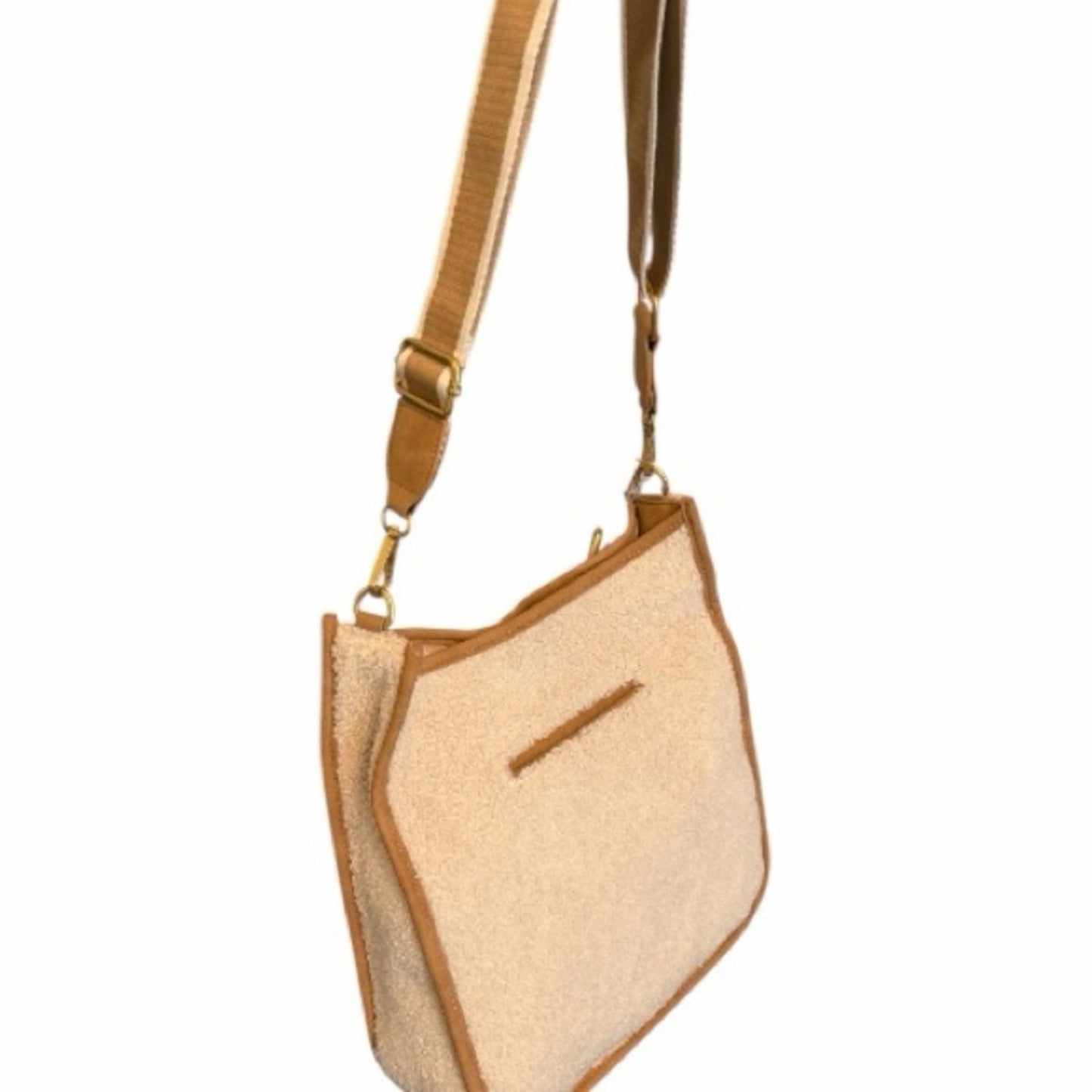 Faux Fur Sherpa Fairycore Crossbody & Shoulder Bag – 2 Straps – Cream/Tan – NWT