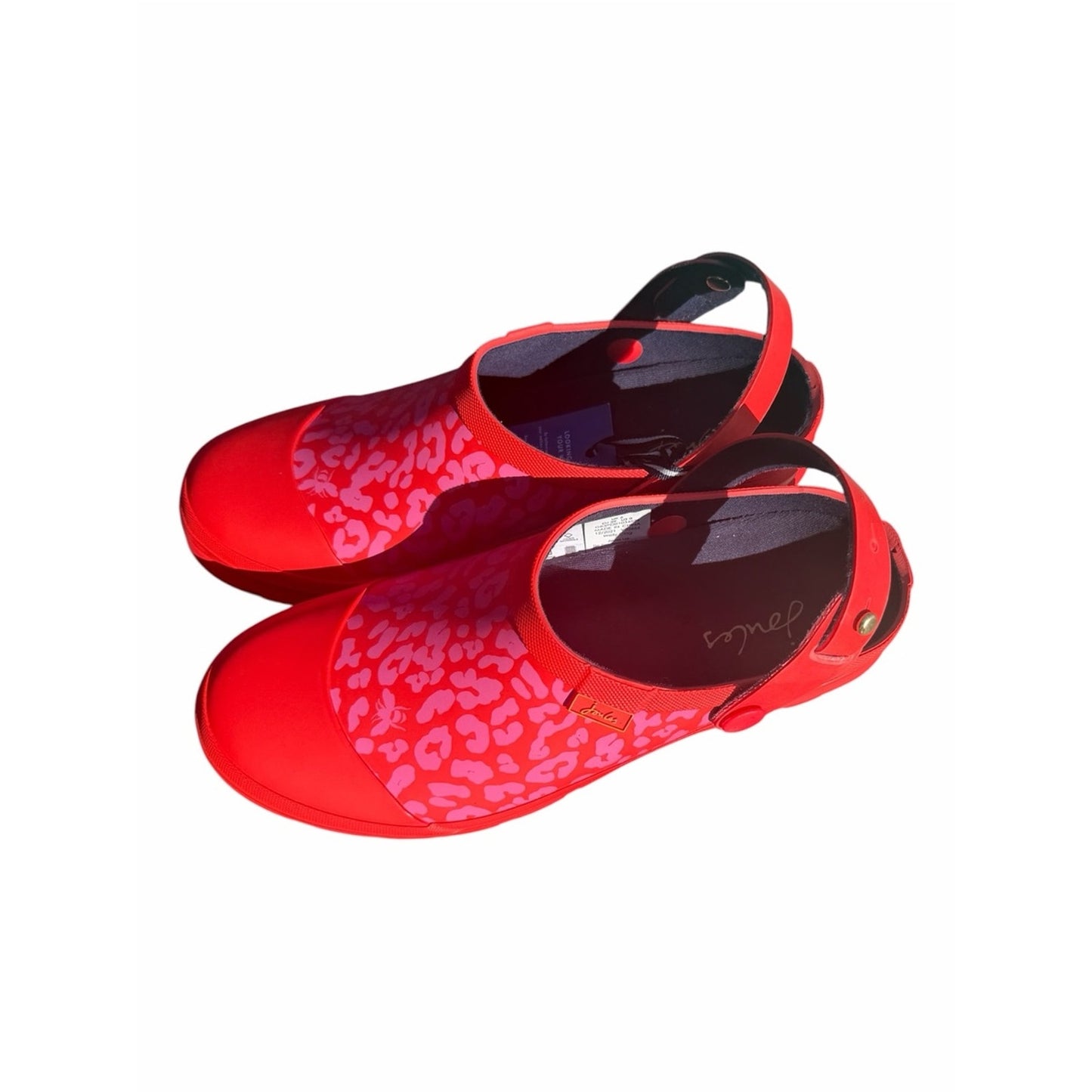 Joules Welly Clog Red Leopard Print Rain Garden Clogs NWT Size 8